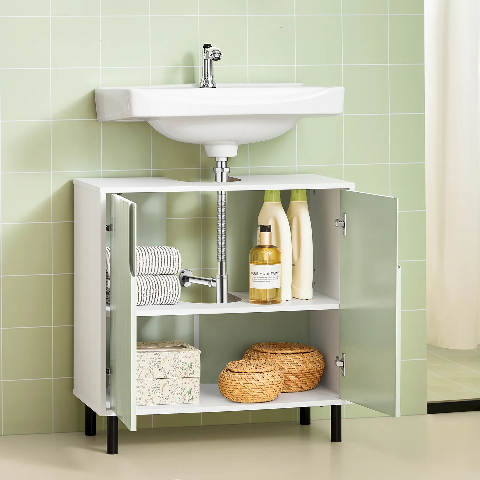 SoBuy BZR139-GR Mueble para Debajo del Lavabo Fregadero Verde y Blanco - Image 2