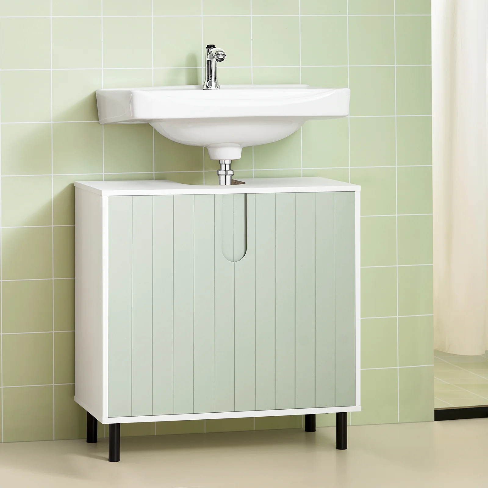 SoBuy BZR139-GR Mueble para Debajo del Lavabo Fregadero Verde y Blanco - Image 5