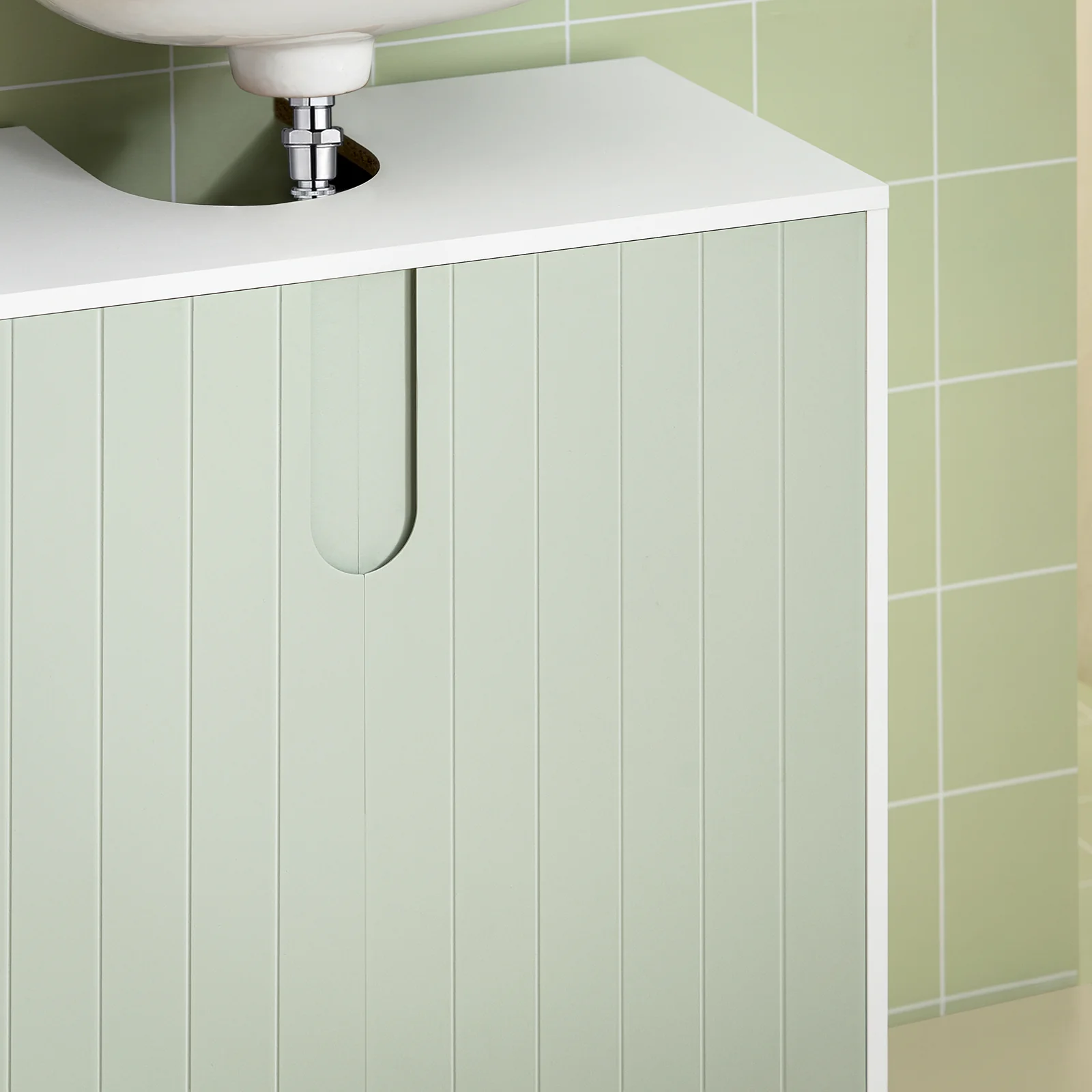 SoBuy BZR139-GR Mueble para Debajo del Lavabo Fregadero Verde y Blanco - Image 7