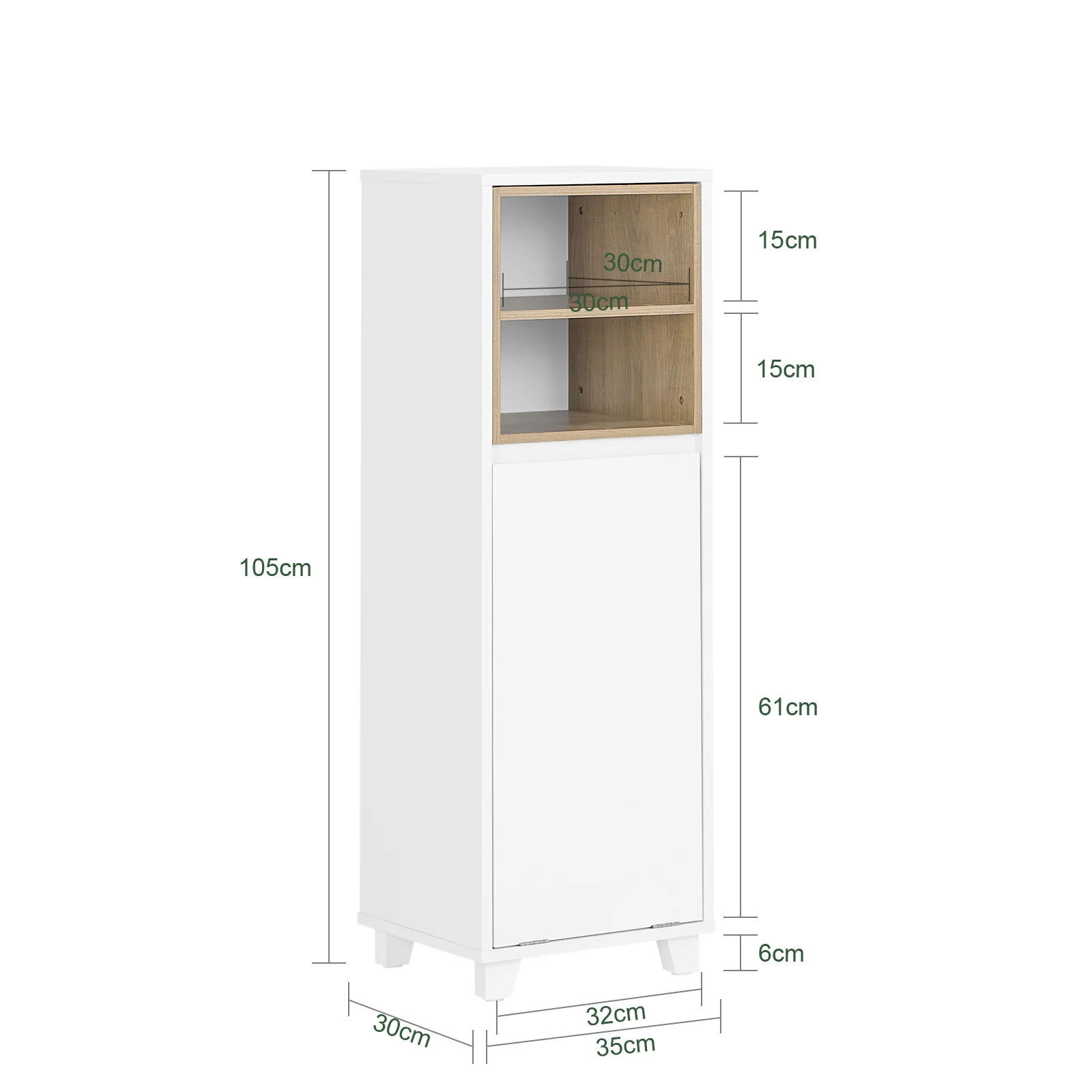 SoBuy BZR146-W Armario de Suelo para Baño con 2 estantes y 1 Cesto para Ropa Sucia Blanco - Image 3