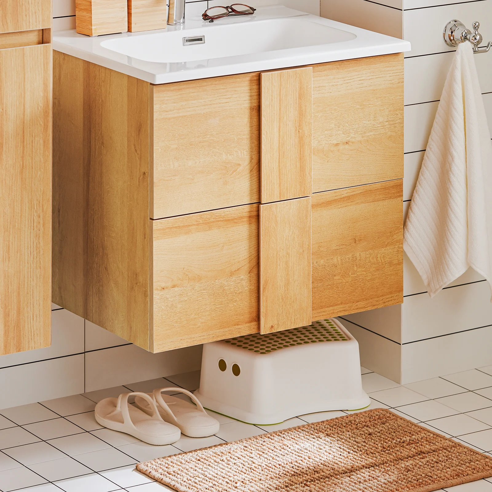 SoBuy BZR172-N Armario Colgante para Baño con 2 Cajones y 1 Lavabo 61 x 46 x 54 cm - Image 5