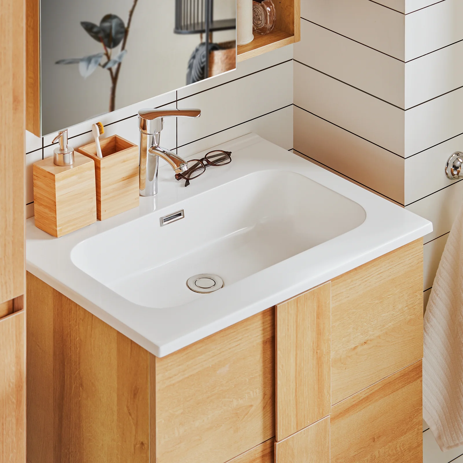 SoBuy BZR172-N Armario Colgante para Baño con 2 Cajones y 1 Lavabo 61 x 46 x 54 cm - Image 6