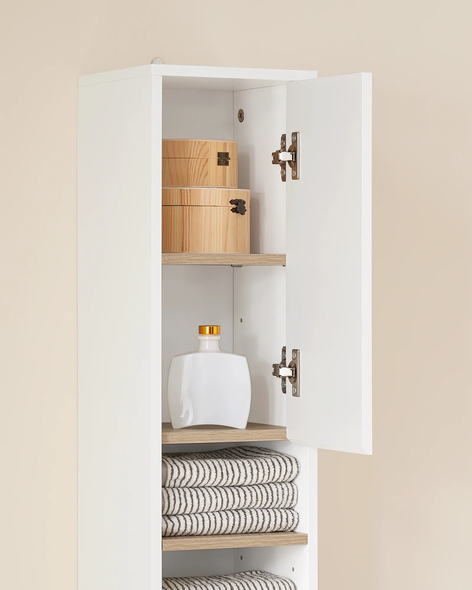 SoBuy BZR34-WN Mueble Columna de Baño estrecho con 2 Puertas y 1 Cajón Blanco - Image 6