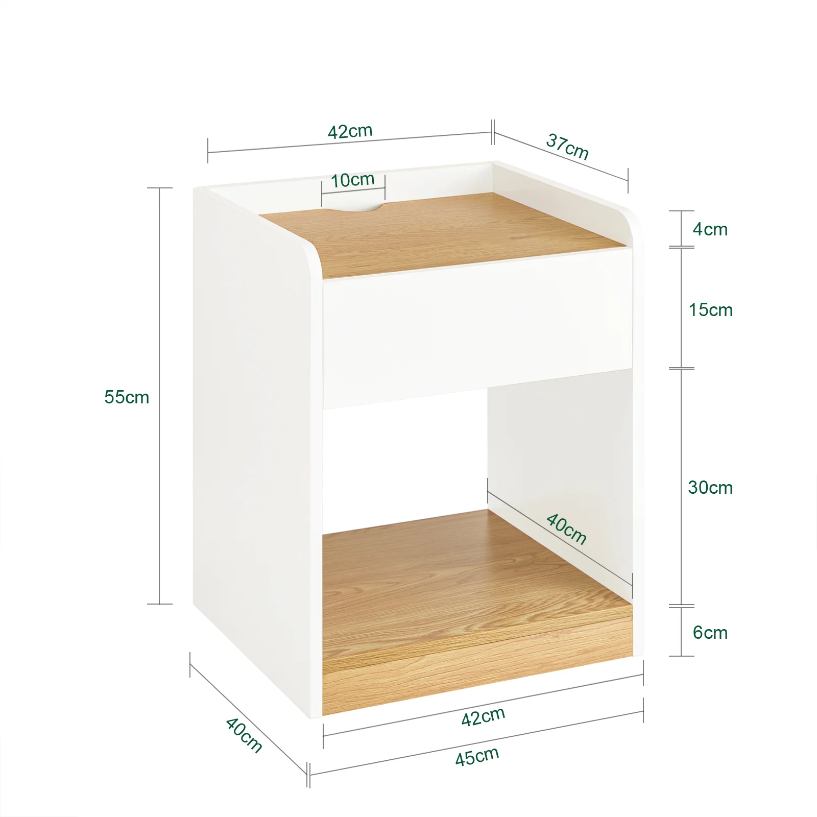 SoBuy FBT128-WN Mesita de Noche Mesa Auxiliar con 1 cajón Blanco y Madera - Image 3