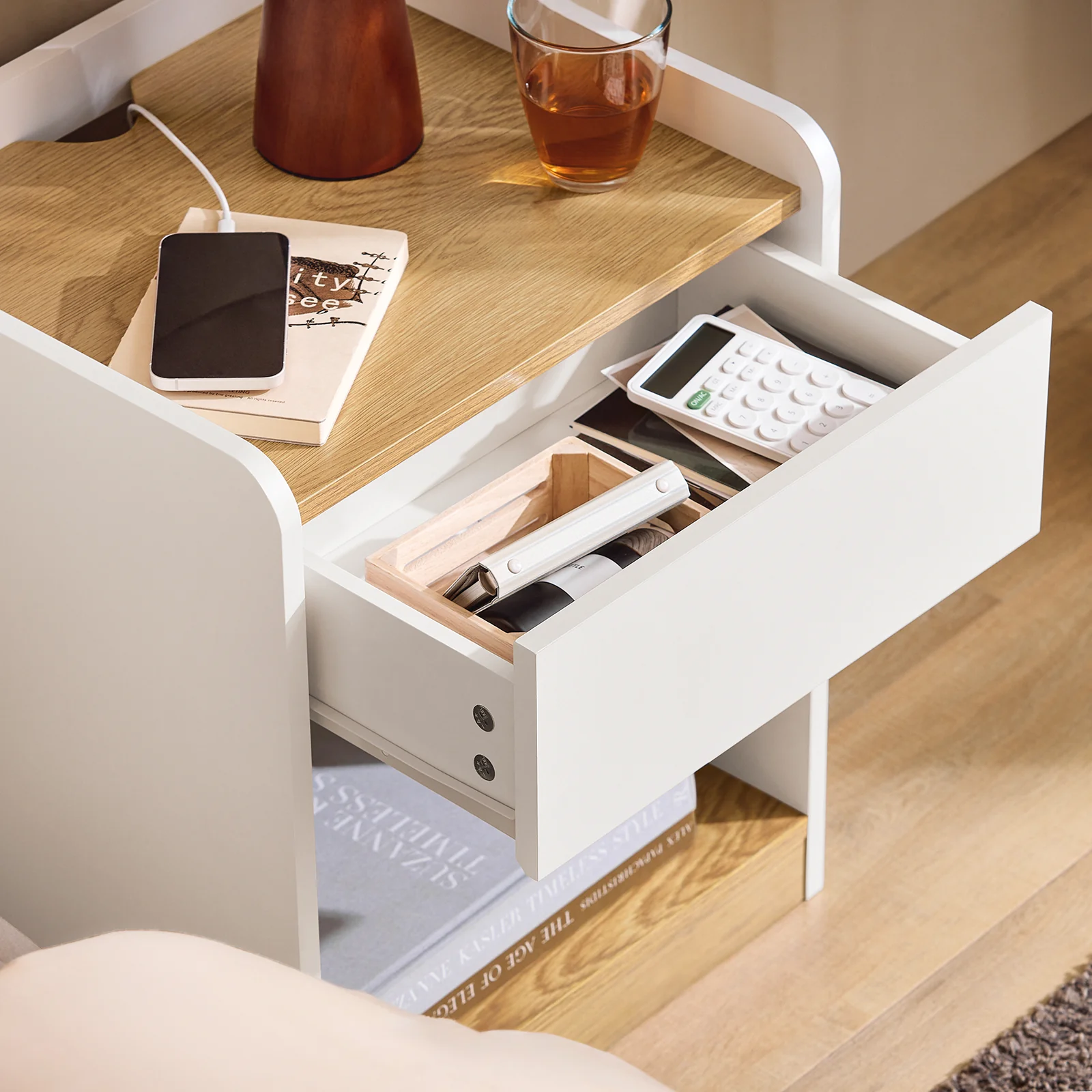 SoBuy FBT128-WN Mesita de Noche Mesa Auxiliar con 1 cajón Blanco y Madera - Image 6