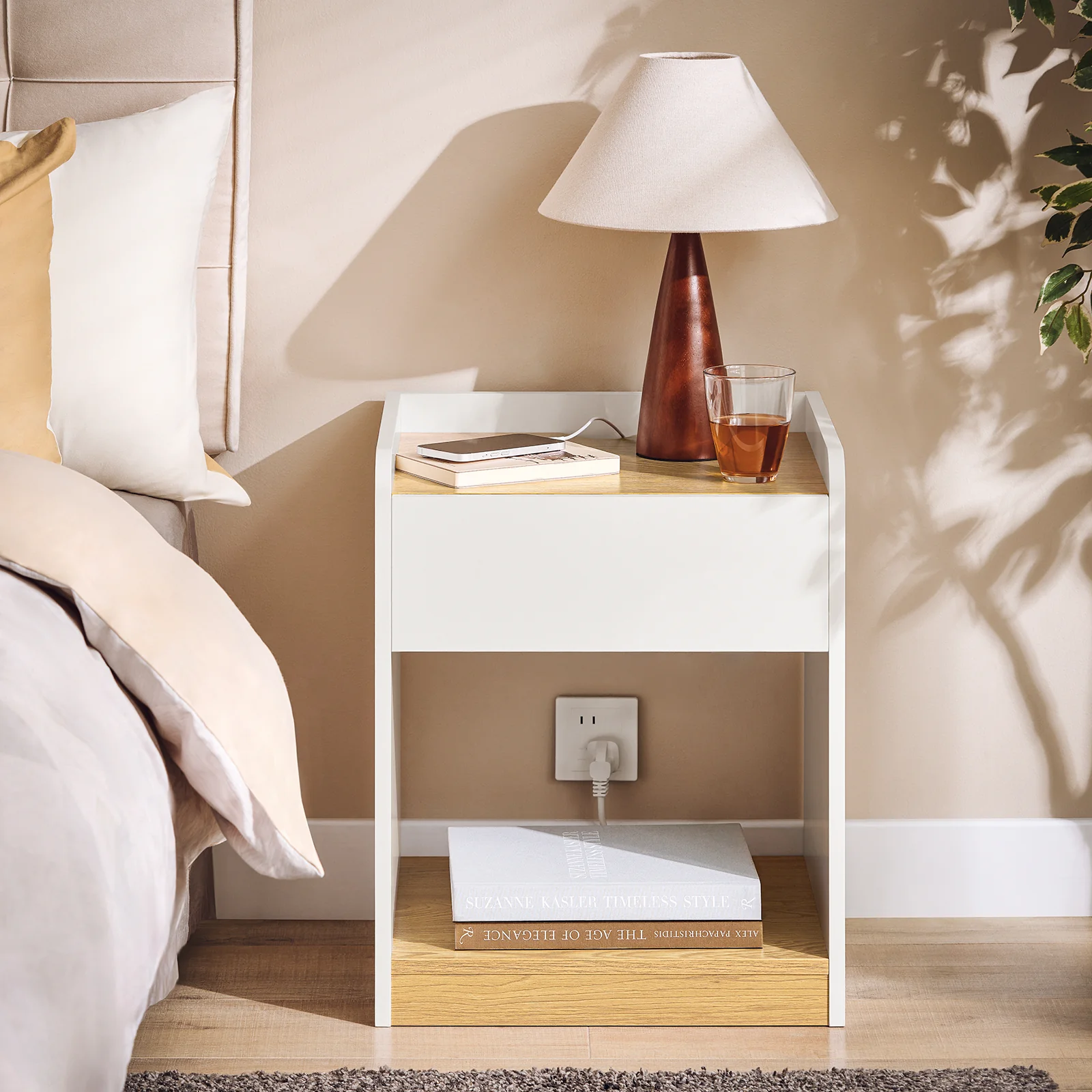 SoBuy FBT128-WN Mesita de Noche Mesa Auxiliar con 1 cajón Blanco y Madera - Image 8