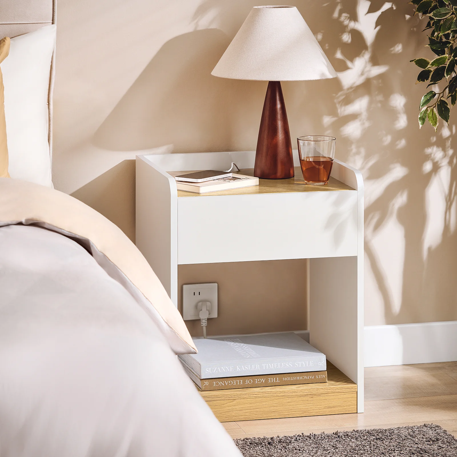 SoBuy FBT128-WN Mesita de Noche Mesa Auxiliar con 1 cajón Blanco y Madera - Image 9