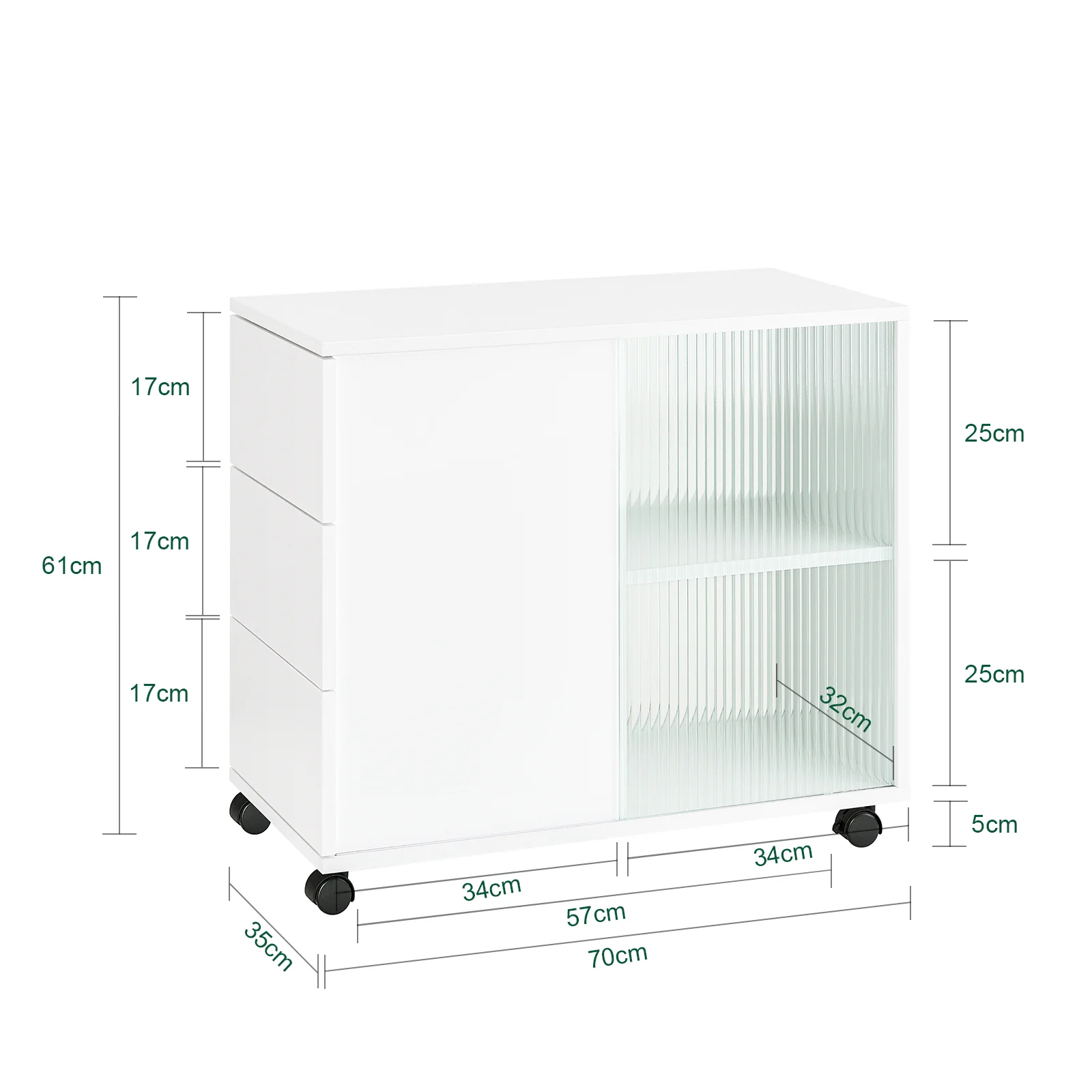 SoBuy FBT141-W Mesa Auxiliar Mesa de Centro con 2 Puertas y 3 Cajones Blanco - Image 3