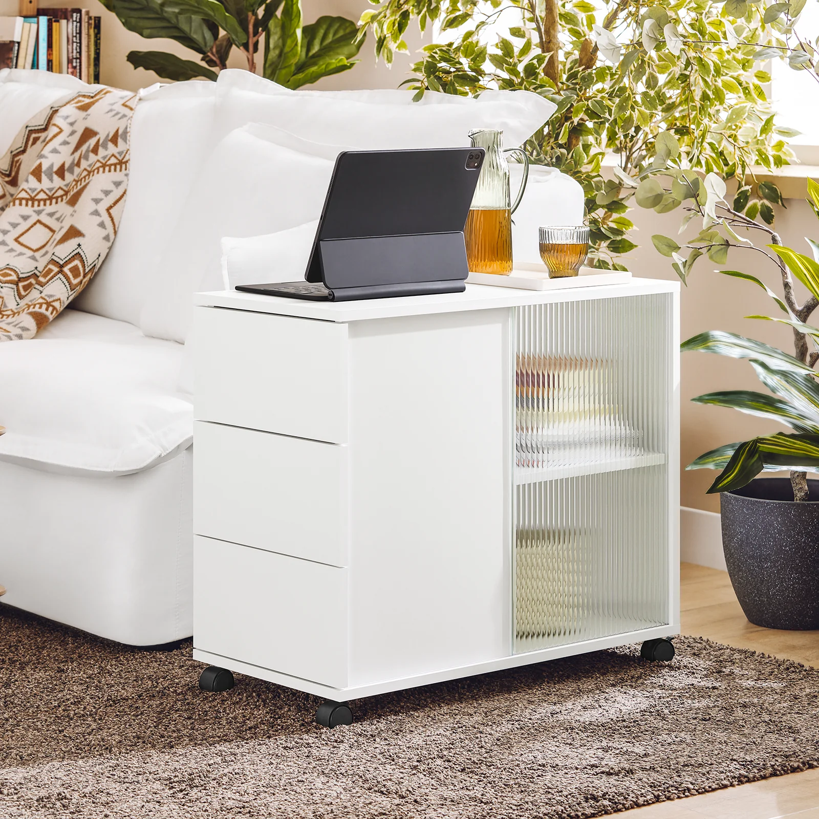 SoBuy FBT141-W Mesa Auxiliar Mesa de Centro con 2 Puertas y 3 Cajones Blanco - Image 5
