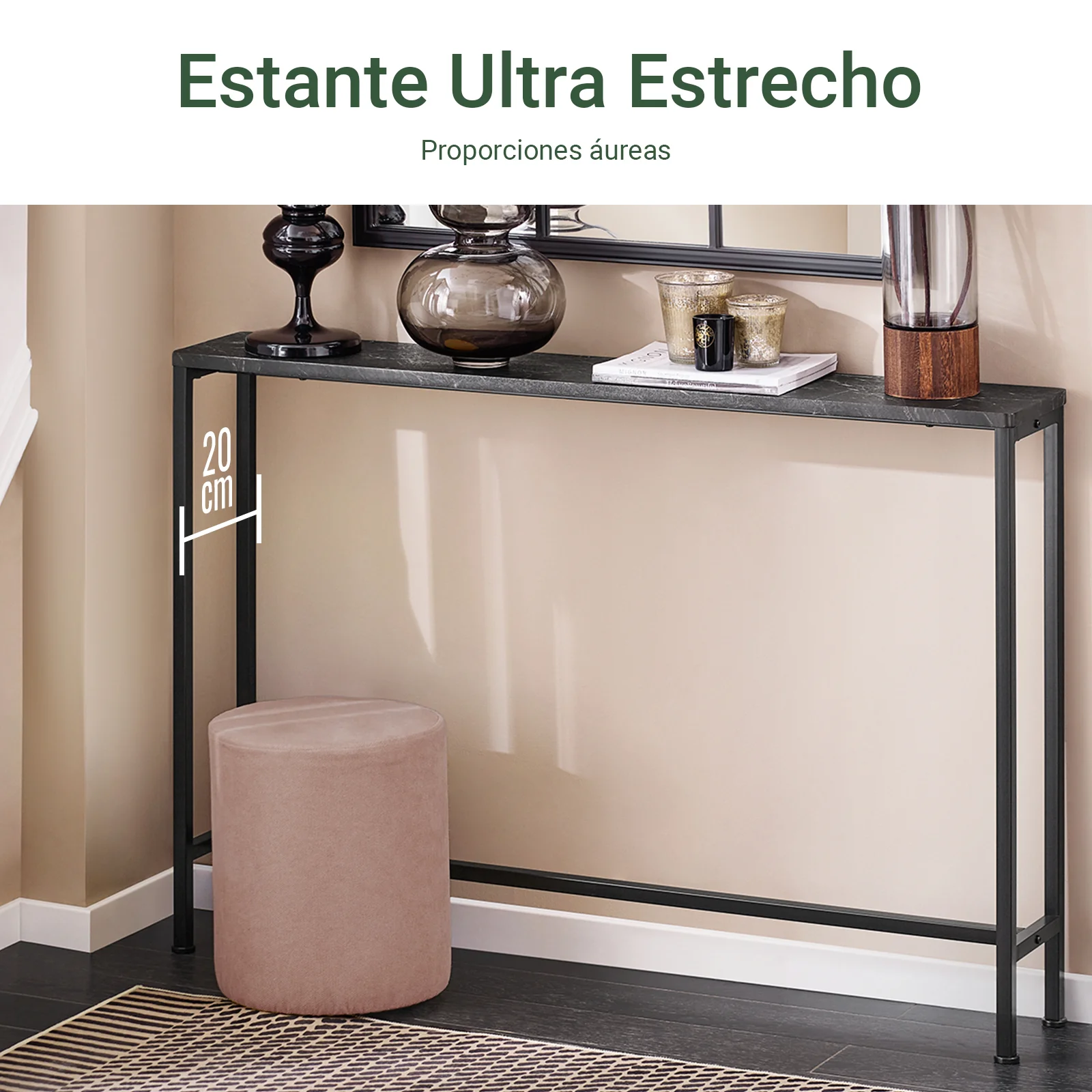 SoBuy FSB19-XL-SCH Mesa de Consola de Mármol Negro 120 x 20 x 80 cm - Image 4