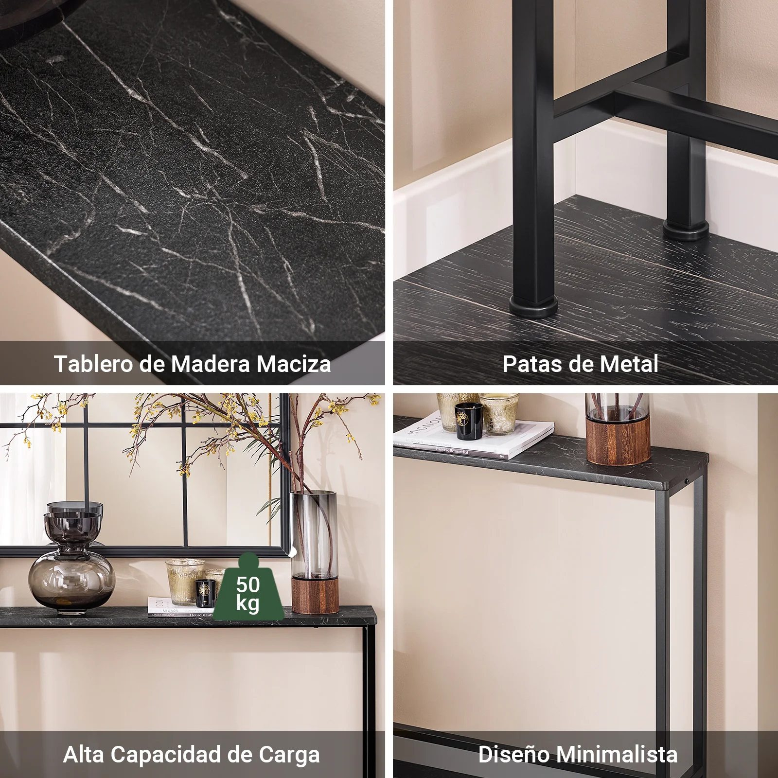 SoBuy FSB19-XL-SCH Mesa de Consola de Mármol Negro 120 x 20 x 80 cm - Image 5