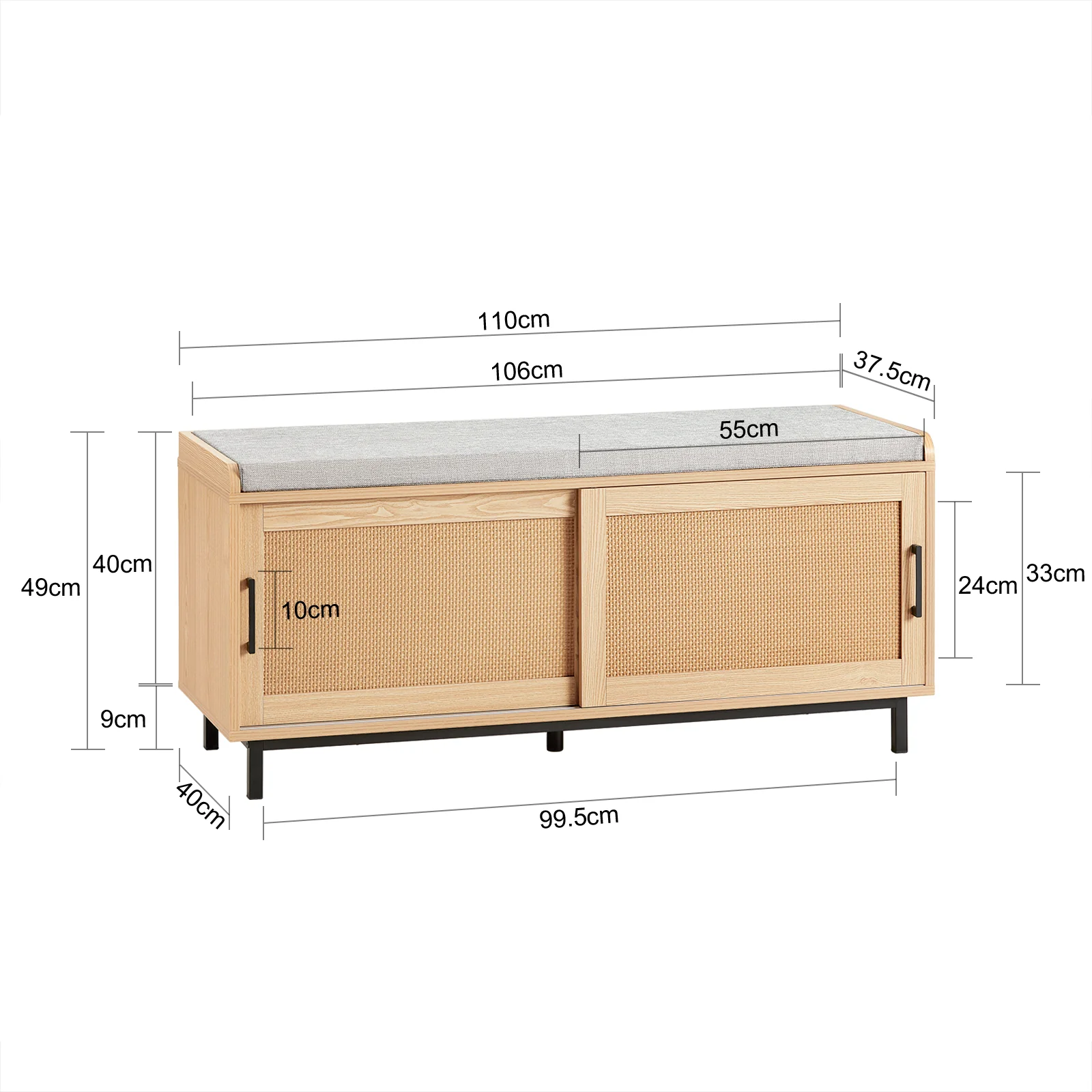 SoBuy FSR154-N Banco Zapatero con 2 Puertas 110 x 40 x 49 cm Natural - Image 3