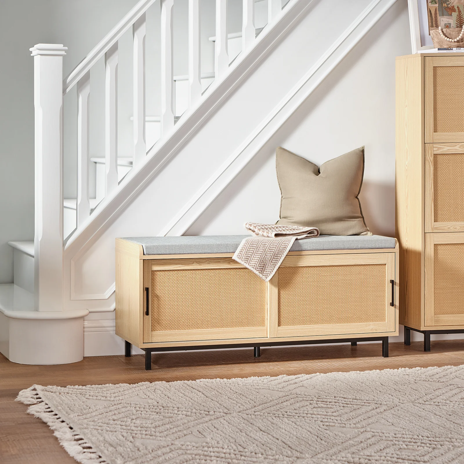 SoBuy FSR154-N Banco Zapatero con 2 Puertas 110 x 40 x 49 cm Natural - Image 4