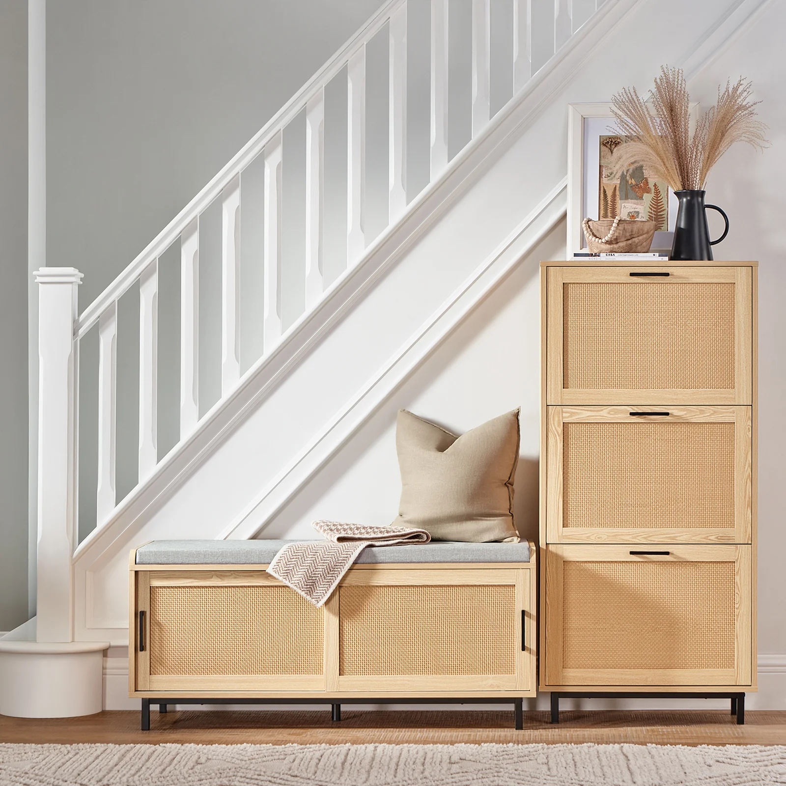 SoBuy FSR154-N Banco Zapatero con 2 Puertas 110 x 40 x 49 cm Natural - Image 5