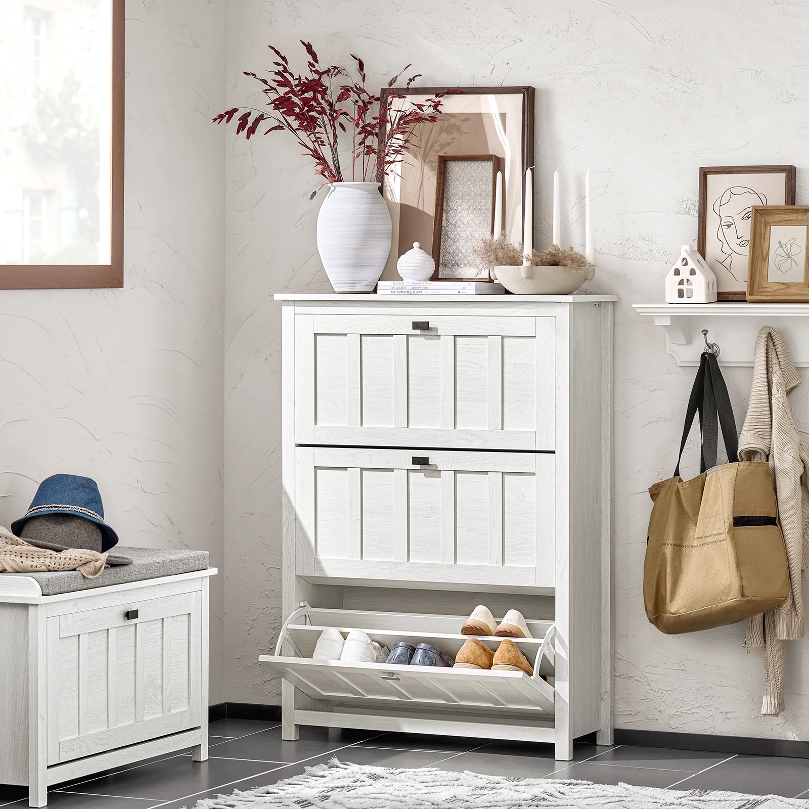 SoBuy FSR162-W Zapatero con 3 Solapas Blanco 80 x 30 x 111 cm - Image 2
