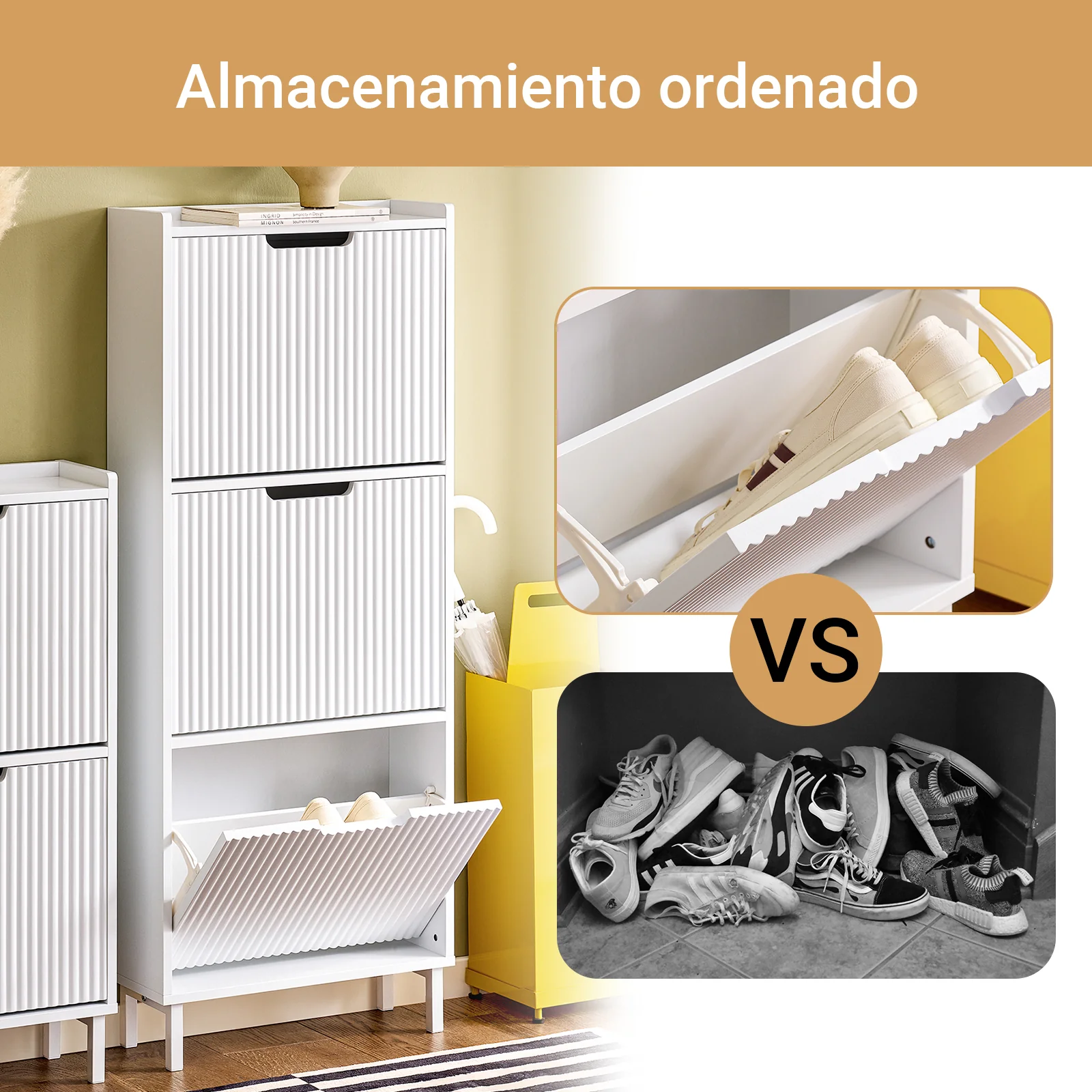 SoBuy FSR177-H-W Zapatero Estrecho con 3 Solapas Blanco 50x19x130 cm - Image 4