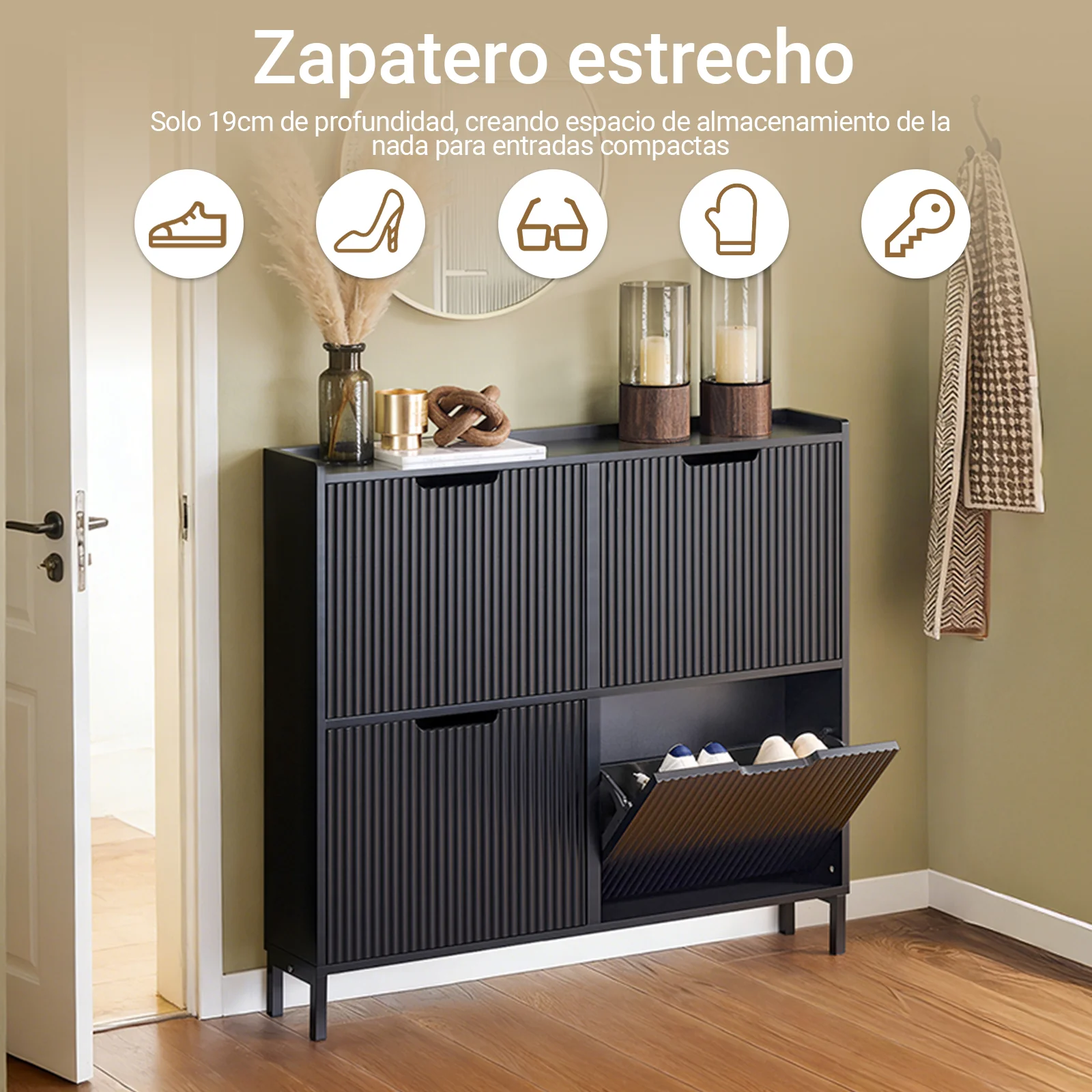 SoBuy FSR177-L-SCH Organizador para Zapatos con 4 Solapas Negro 100 x 19 x 91 cm - Image 2