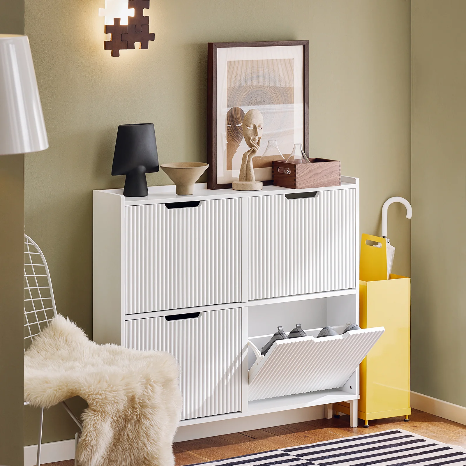 SoBuy FSR177-L-W Organizador para Zapatos con 4 Solapas Blanco 100x19x91 cm - Image 2