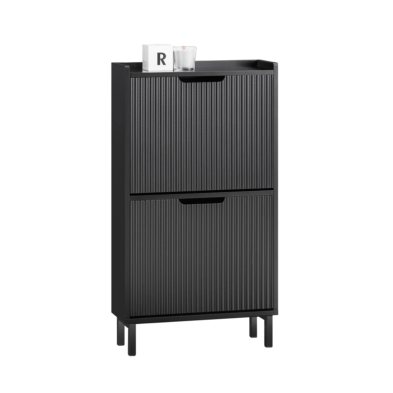 Preventa-SoBuy FSR177-SCH Zapatero Estrecho con 2 Solapas Negro 50 x 19 x 90cm