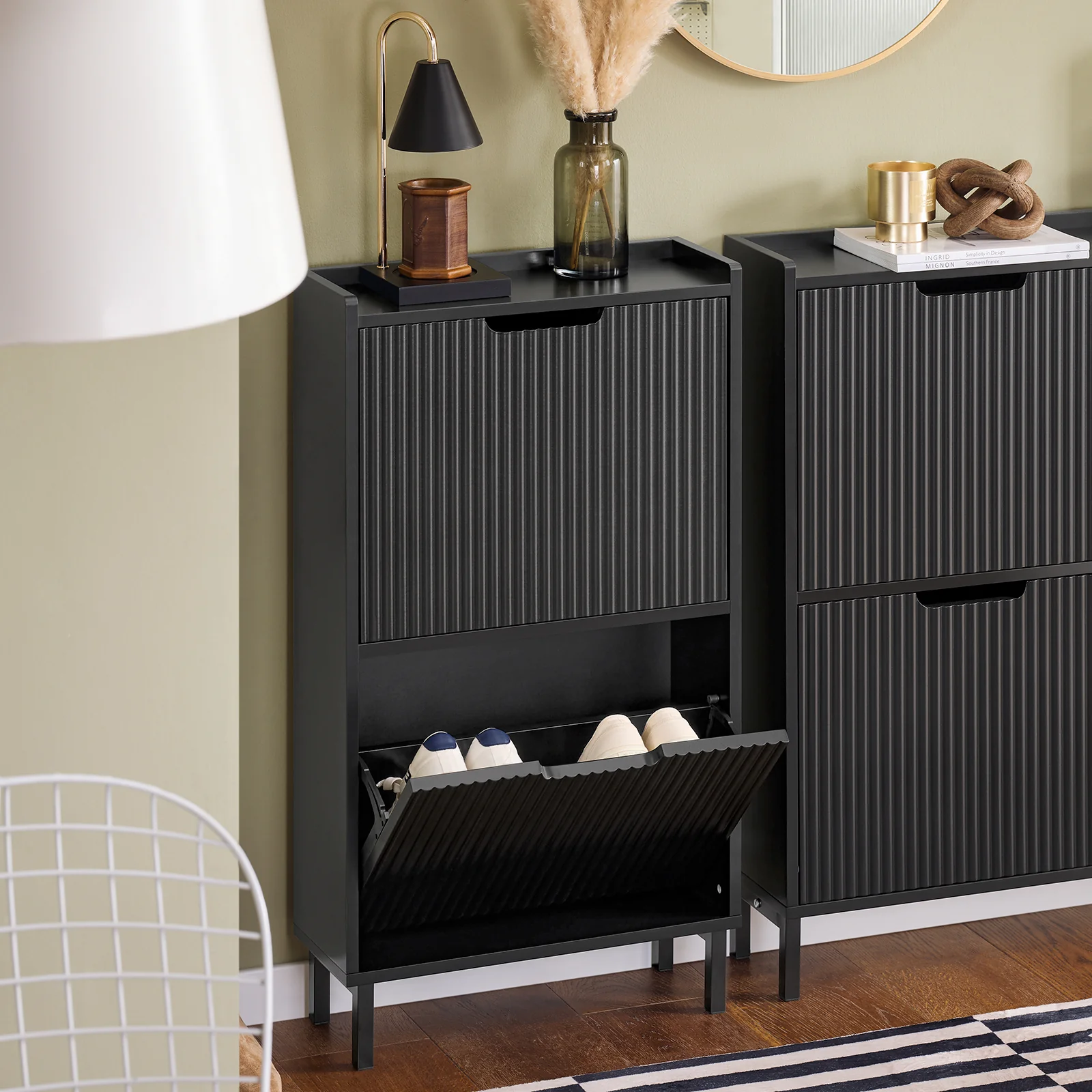 Preventa-SoBuy FSR177-SCH Zapatero Estrecho con 2 Solapas Negro 50 x 19 x 90cm - Image 2