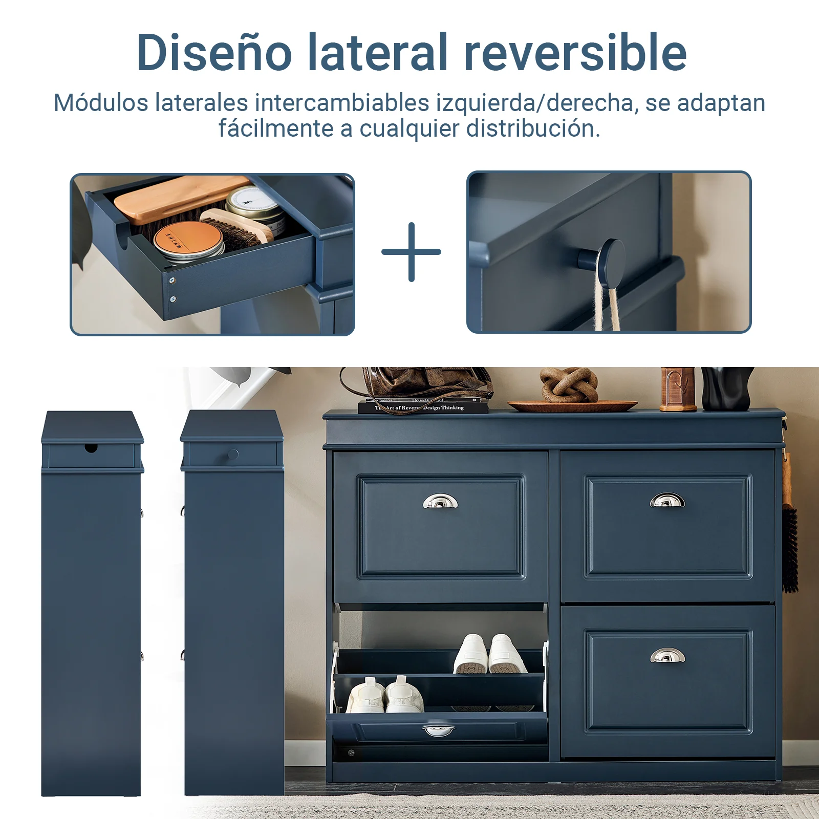 SoBuy FSR79-B Zapatero con 4 Solapas con 1 Cajon Azul 104 x 24 x 83 cm - Image 8