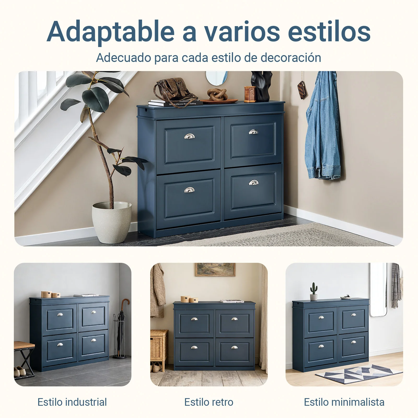 SoBuy FSR79-B Zapatero con 4 Solapas con 1 Cajon Azul 104 x 24 x 83 cm - Image 9