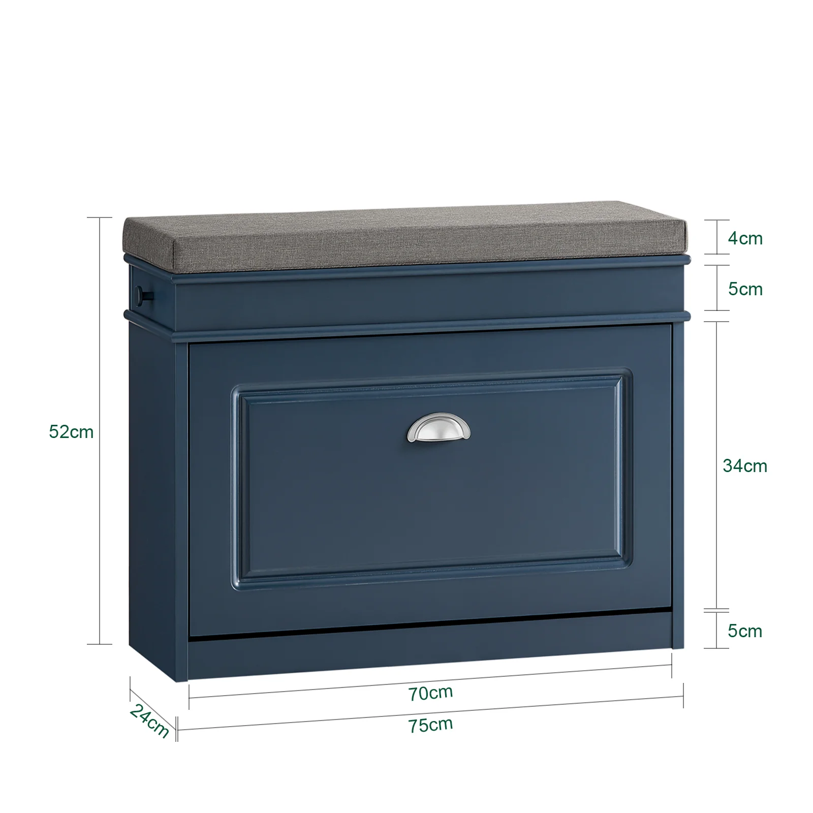 SoBuy FSR82-L-B Banco Zapatero con 1 Solapa y 1 Cajon Azul 75x24x52 cm - Image 3