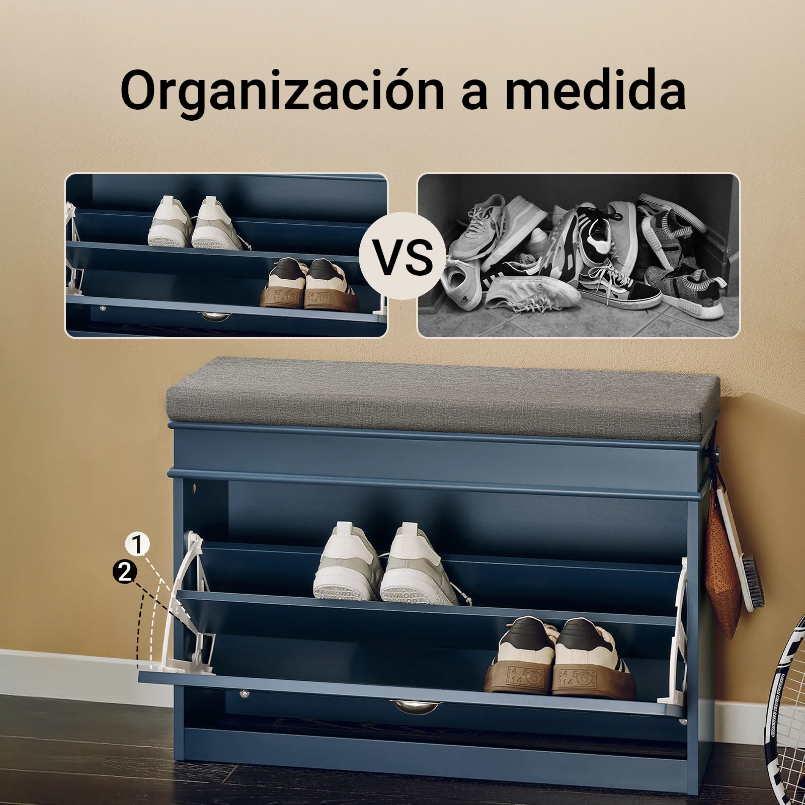 SoBuy FSR82-L-B Banco Zapatero con 1 Solapa y 1 Cajon Azul 75x24x52 cm - Image 6