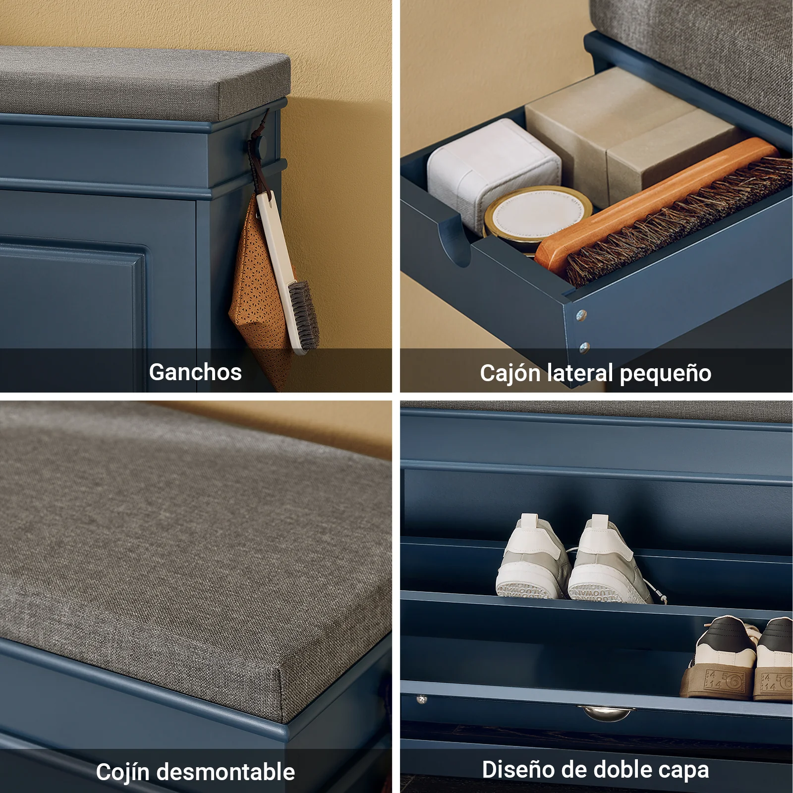 SoBuy FSR82-L-B Banco Zapatero con 1 Solapa y 1 Cajon Azul 75x24x52 cm - Image 7