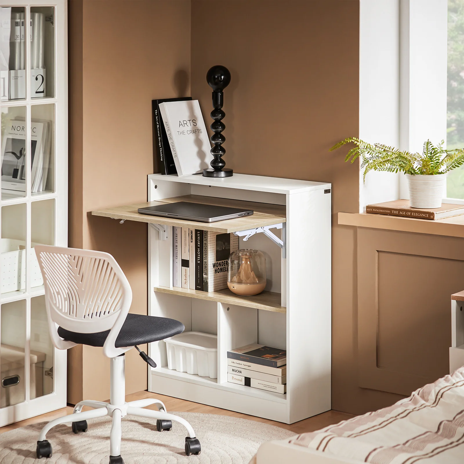 SoBuy FWT104-WN Mesa Escritorio Plegable con 3 Estantes Blanco y Natural - Image 3