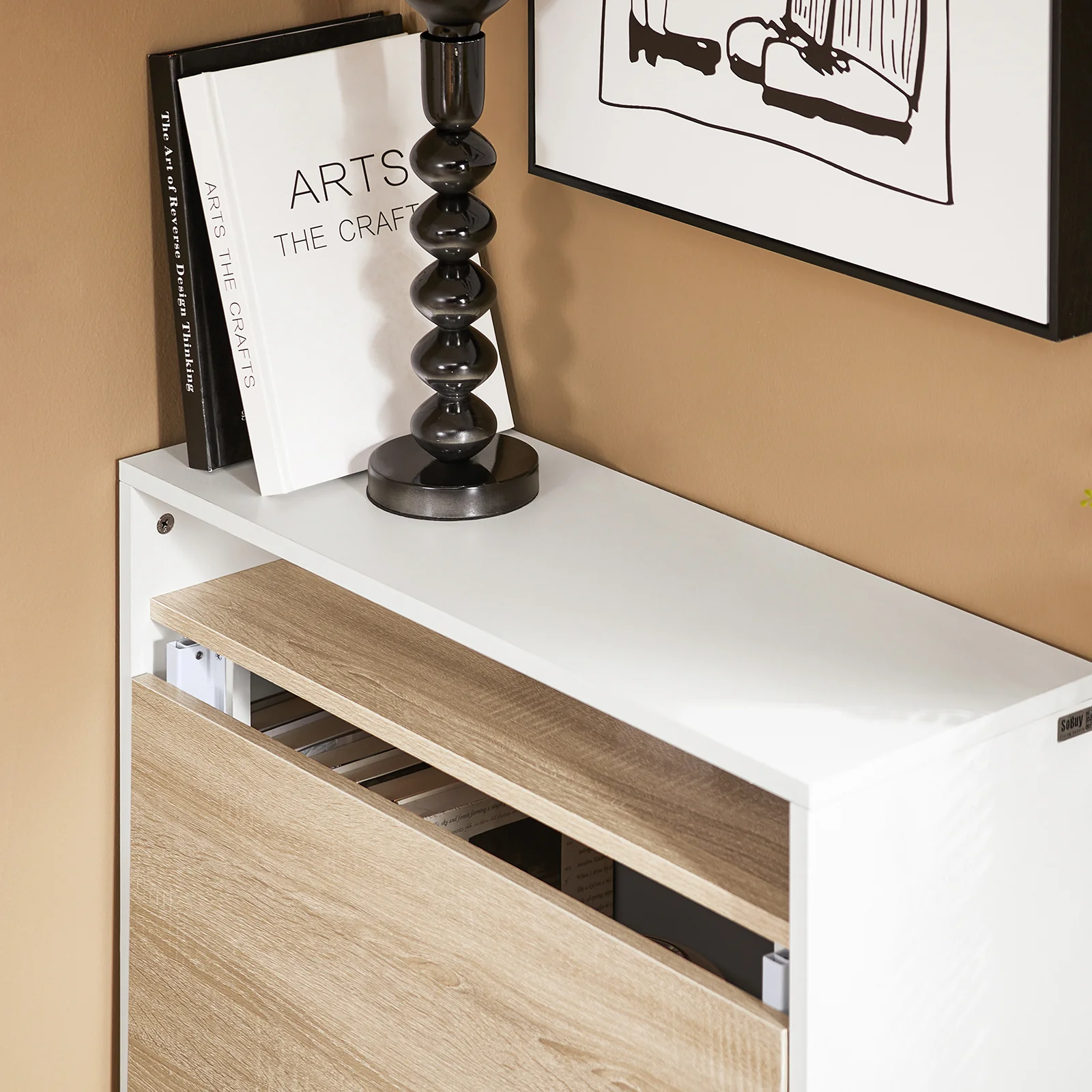 SoBuy FWT104-WN Mesa Escritorio Plegable con 3 Estantes Blanco y Natural - Image 7