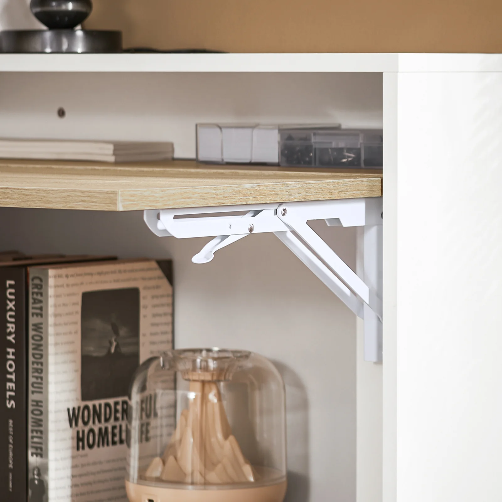 SoBuy FWT104-WN Mesa Escritorio Plegable con 3 Estantes Blanco y Natural - Image 8