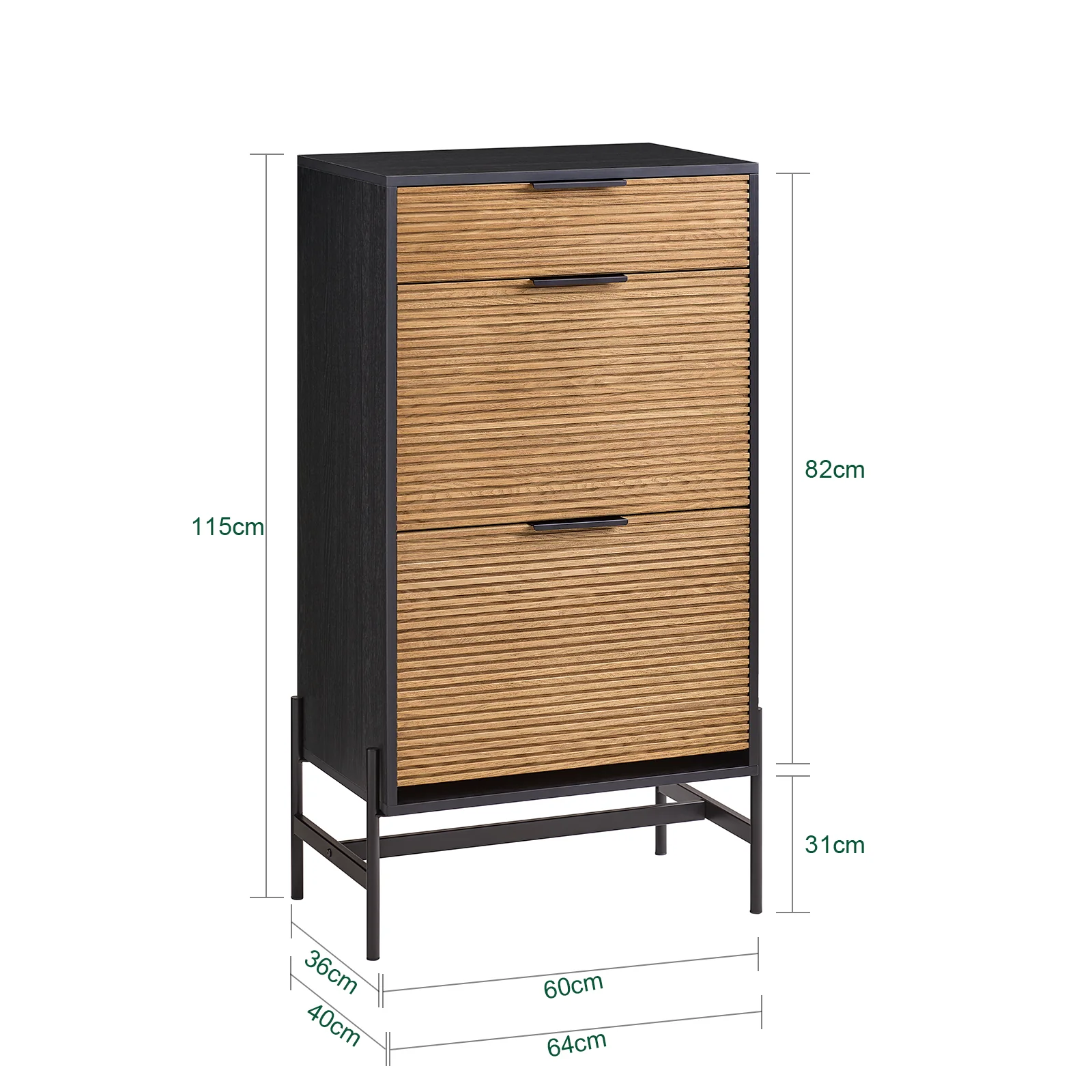 SoBuy HFSR03-SCH Zapatero con 2 Solapas 1 Cajón Negro 64 x 40 x 115 cm - Image 3