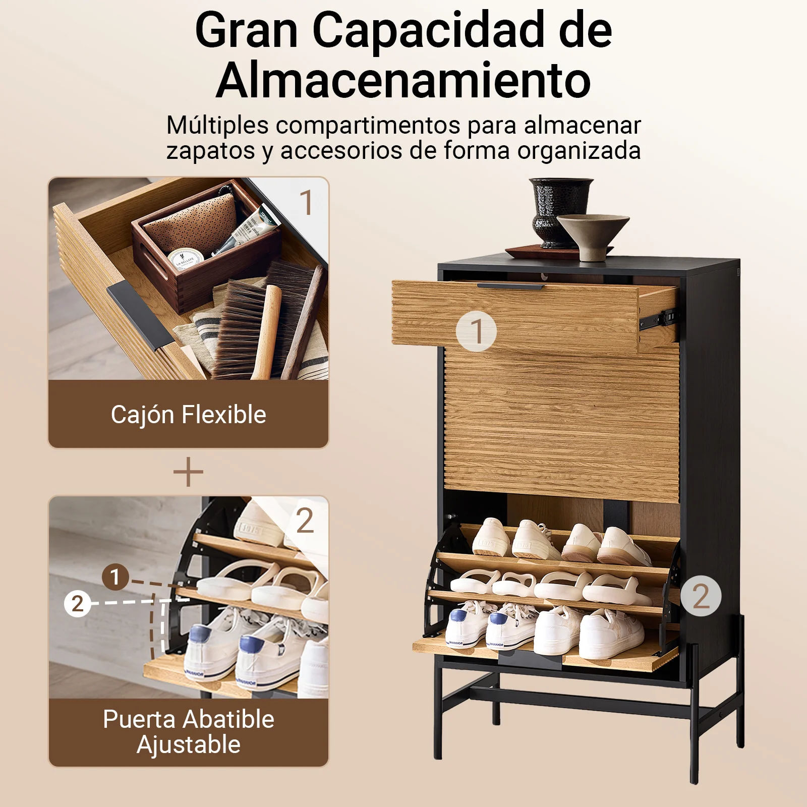 SoBuy HFSR03-SCH Zapatero con 2 Solapas 1 Cajón Negro 64 x 40 x 115 cm - Image 5
