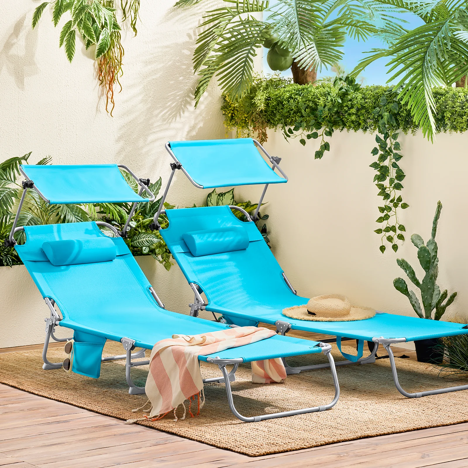 SoBuy OGS48-Bx2 Set de 2 Tumbonas Plegables con Respaldo Reclinable y Parasol - Image 2