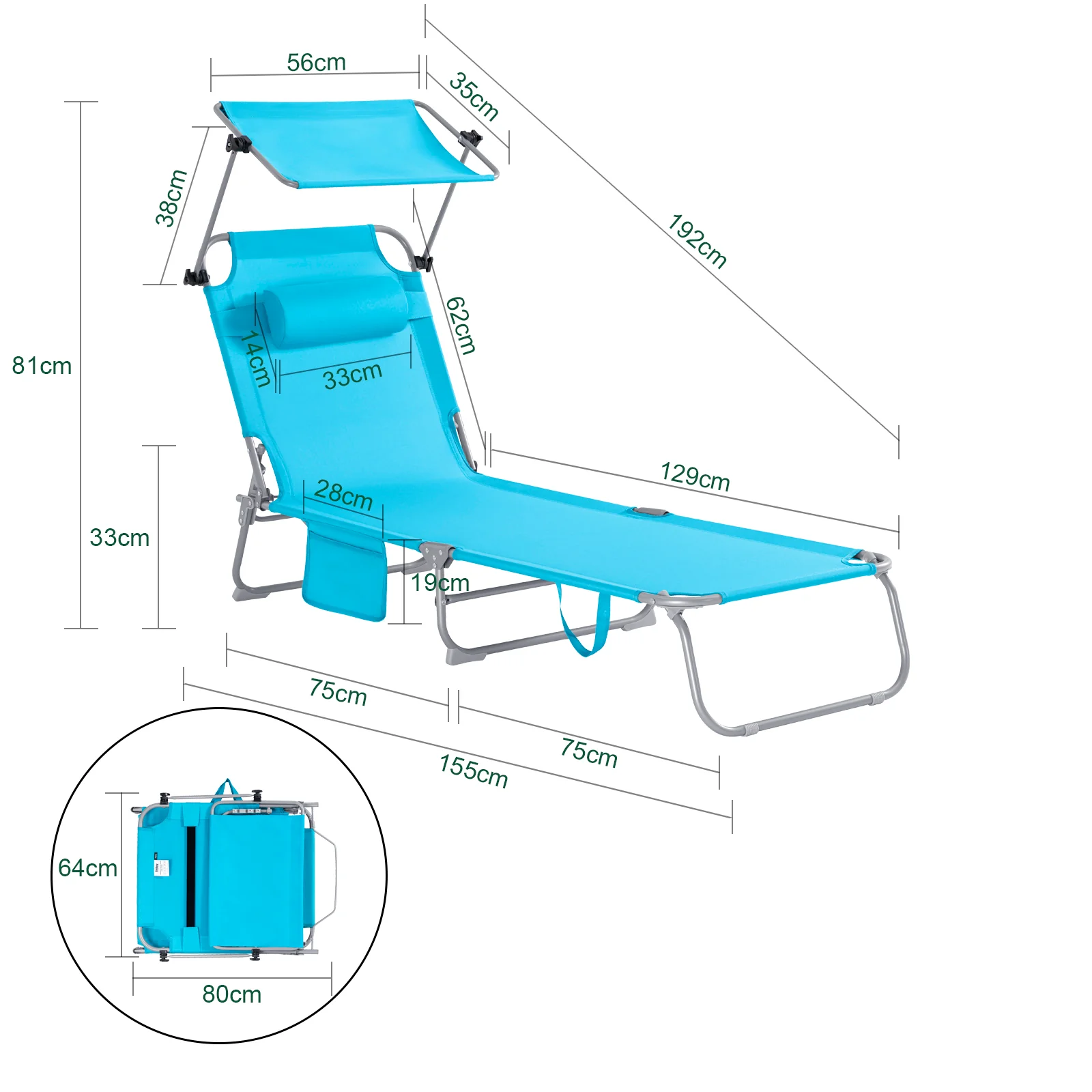 SoBuy OGS48-Bx2 Set de 2 Tumbonas Plegables con Respaldo Reclinable y Parasol - Image 3