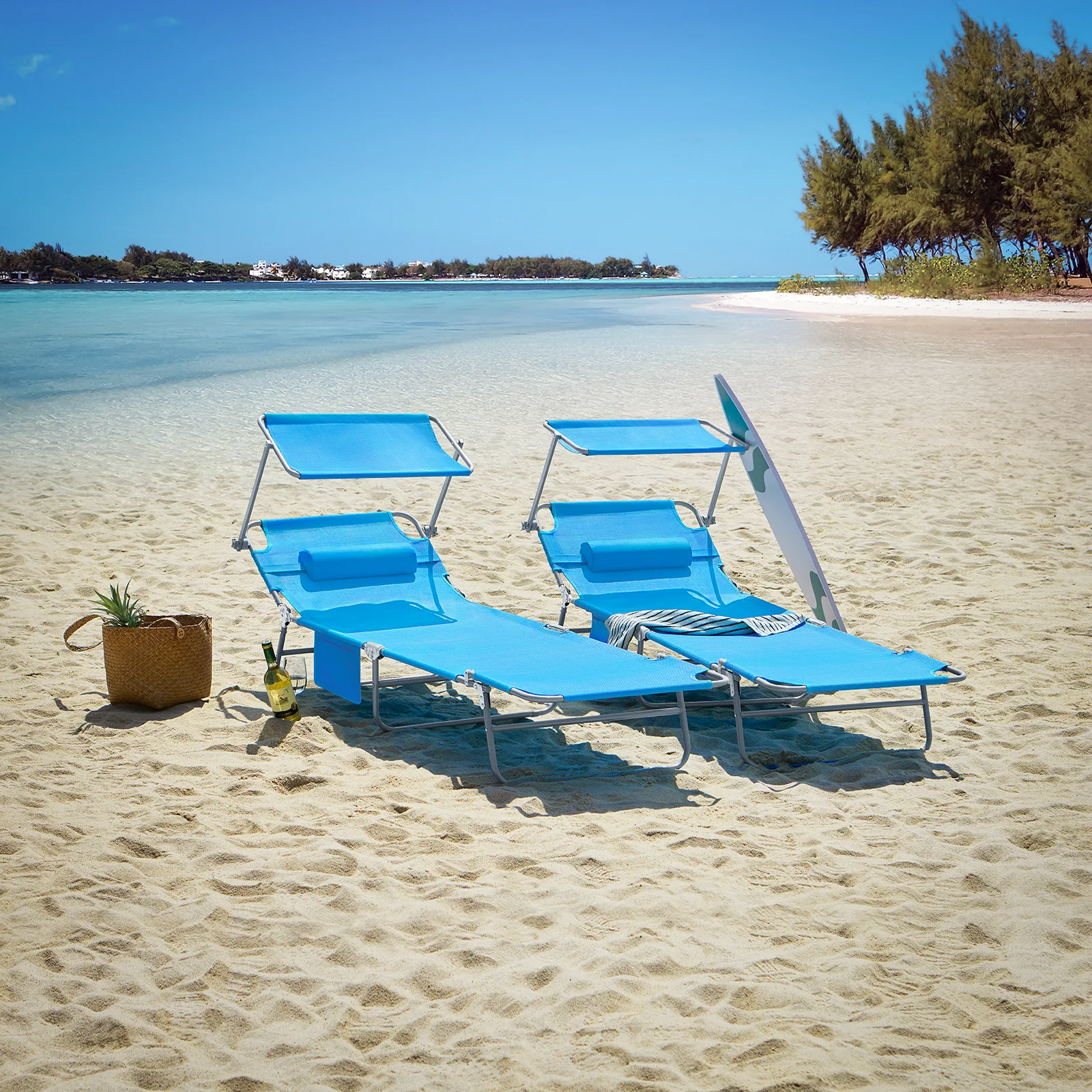 SoBuy OGS48-Bx2 Set de 2 Tumbonas Plegables con Respaldo Reclinable y Parasol - Image 4