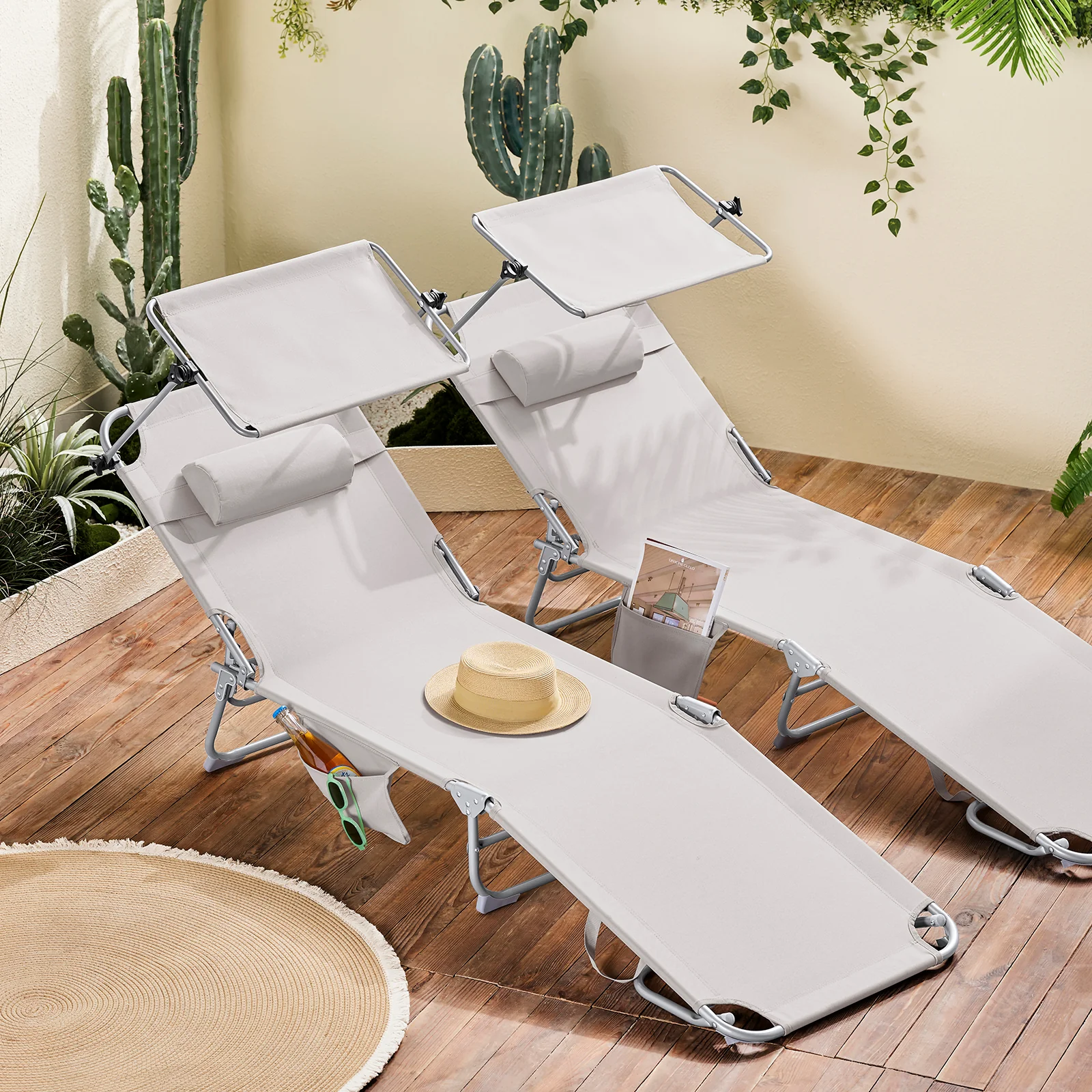 SoBuy OGS48-MIx2 Set de 2 Tumbonas Plegables con Respaldo Reclinable y Parasol - Image 2