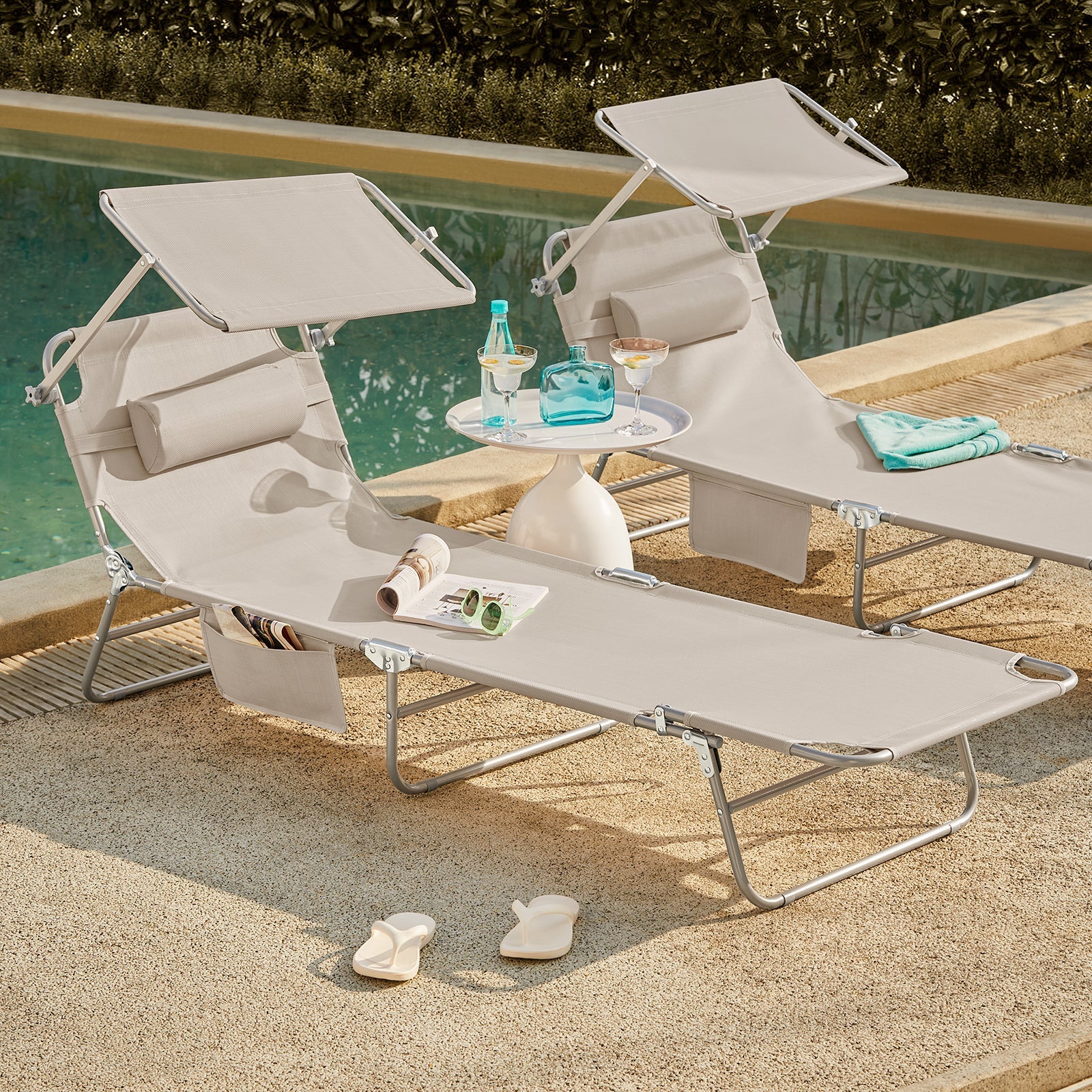 SoBuy OGS48-MIx2 Set de 2 Tumbonas Plegables con Respaldo Reclinable y Parasol - Image 4