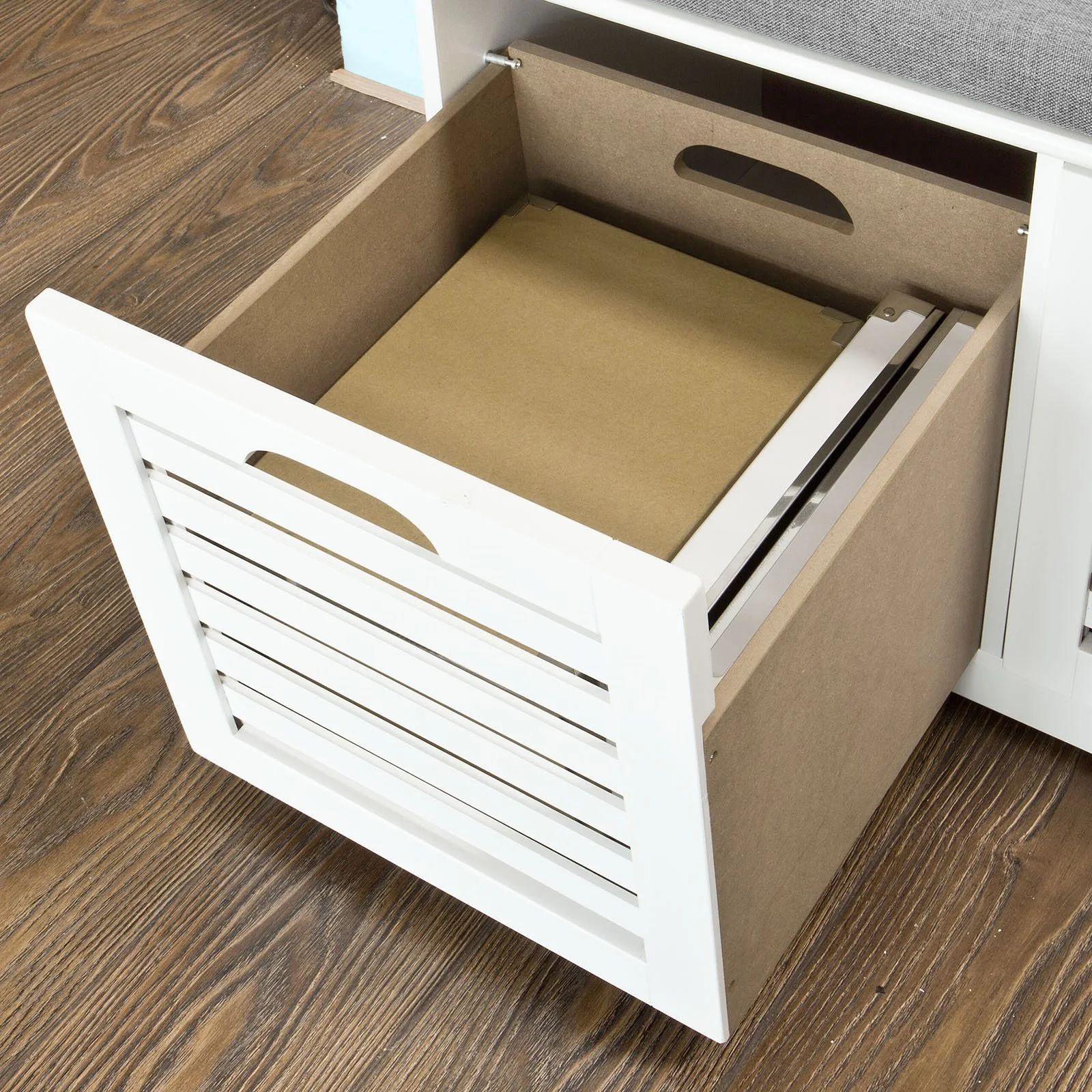 SoBuy FSR23-K-W Banco de almacenamiento con cojines y 2 cubos Blanco - Image 5