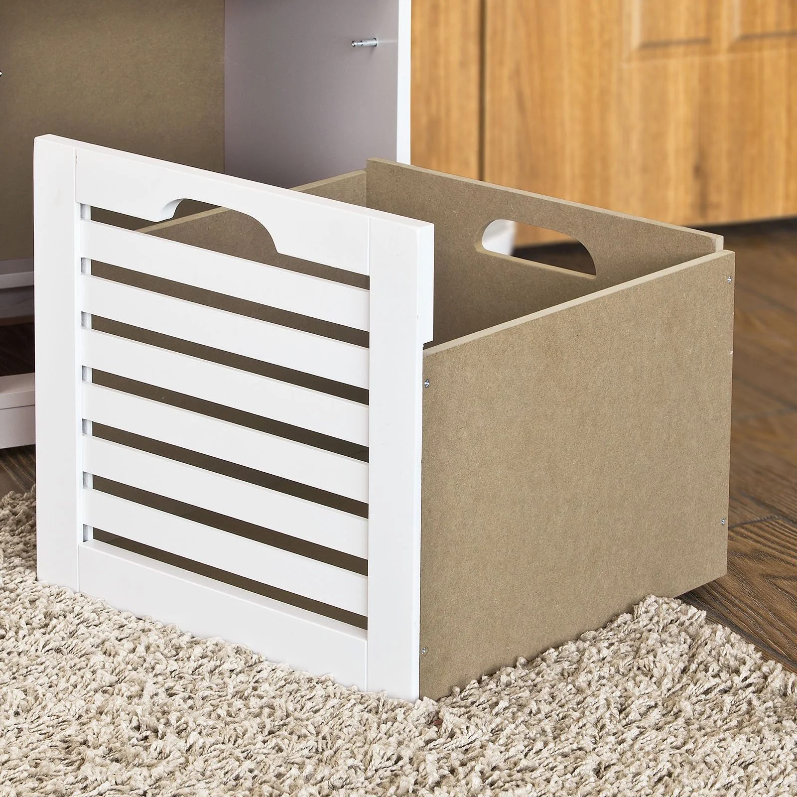 SoBuy FSR23-K-W Banco de almacenamiento con cojines y 2 cubos Blanco - Image 6