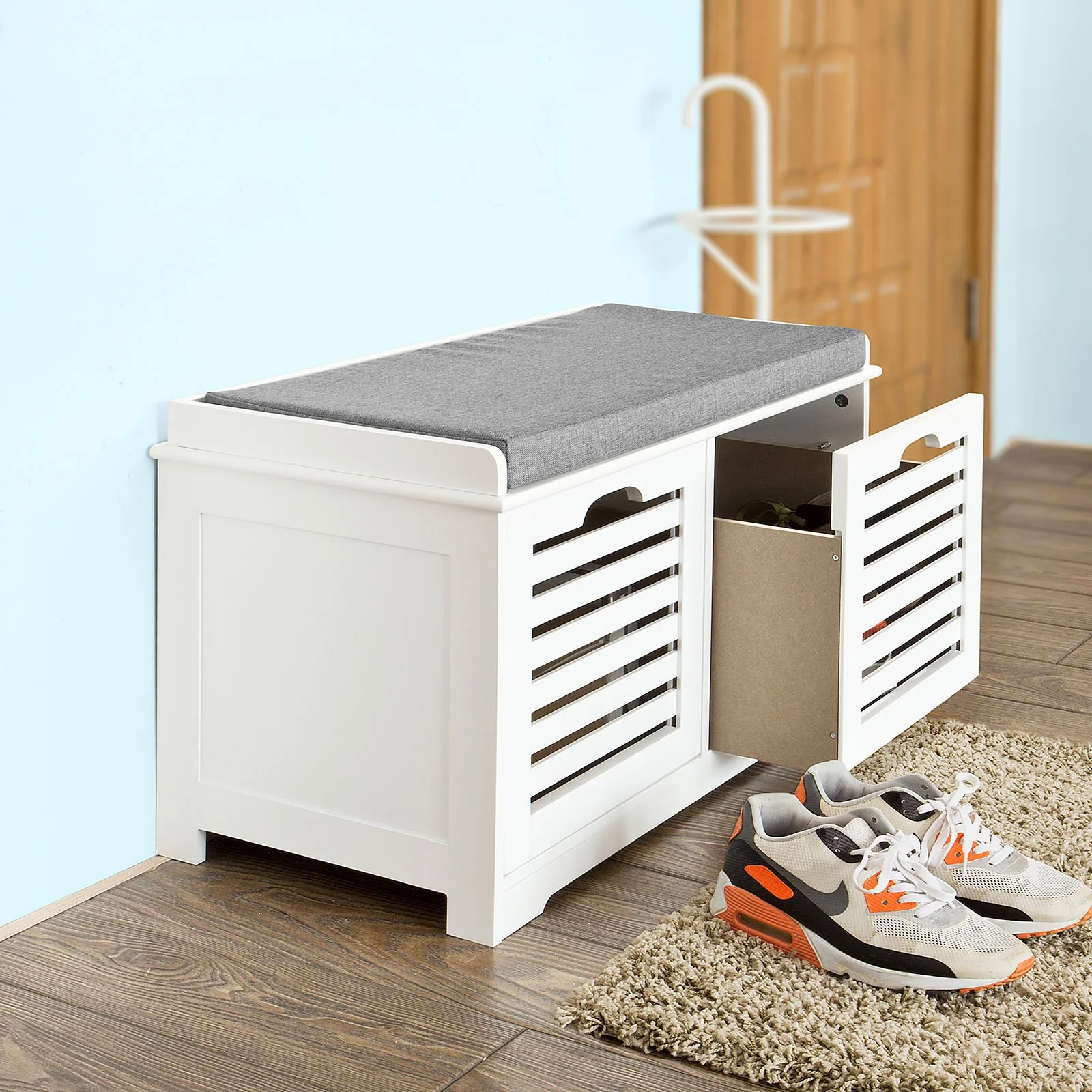 SoBuy FSR23-K-W Banco de almacenamiento con cojines y 2 cubos Blanco - Image 7