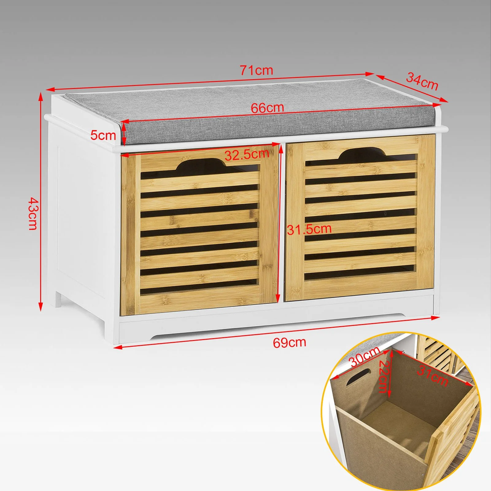 SoBuy FSR23-K-WN Banco de almacenamiento con cojines y 2 cubos - Image 3