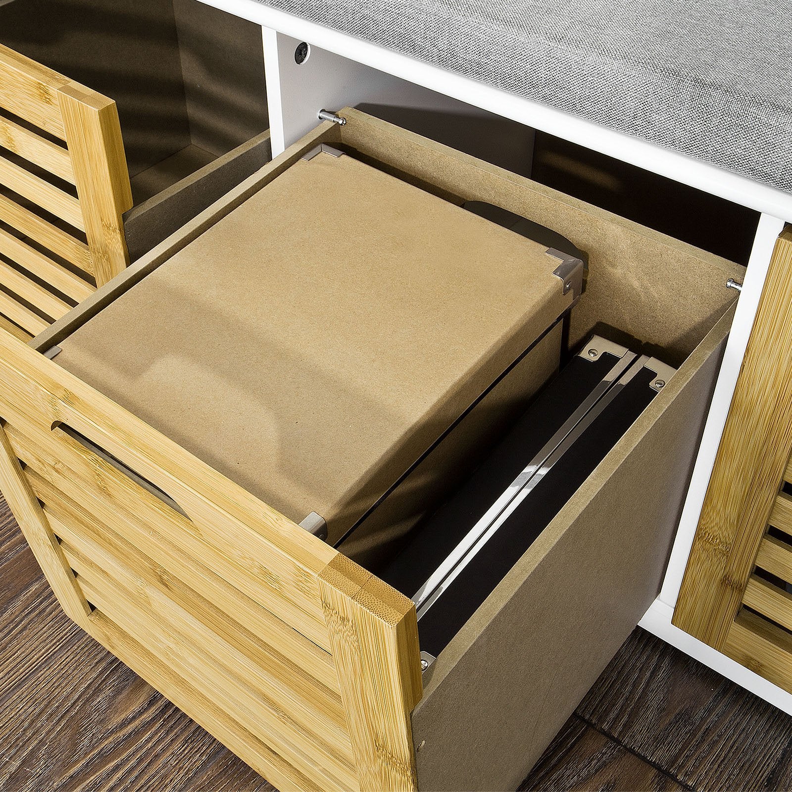 SoBuy FSR23-WN Banco Zapatero con acolchados cojines y 3 cubos - Image 6