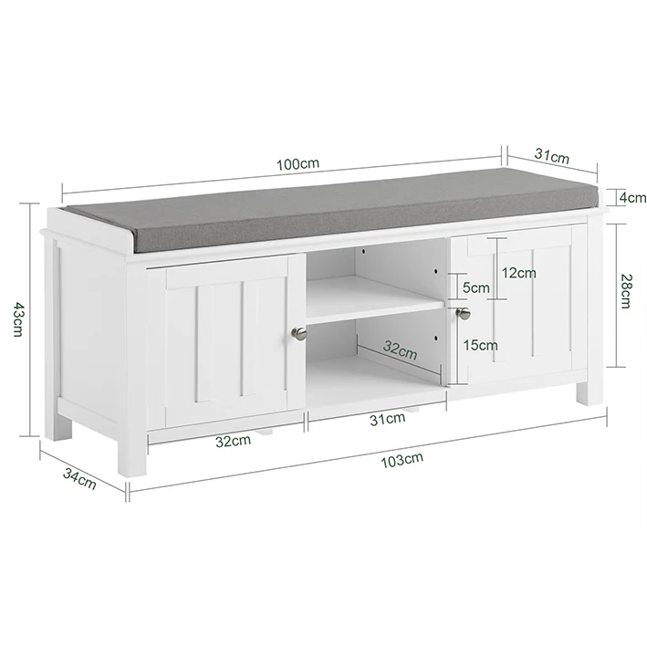 SoBuy FSR35-W Banco Zapatero con 2 puertas 2 estantes - Image 3