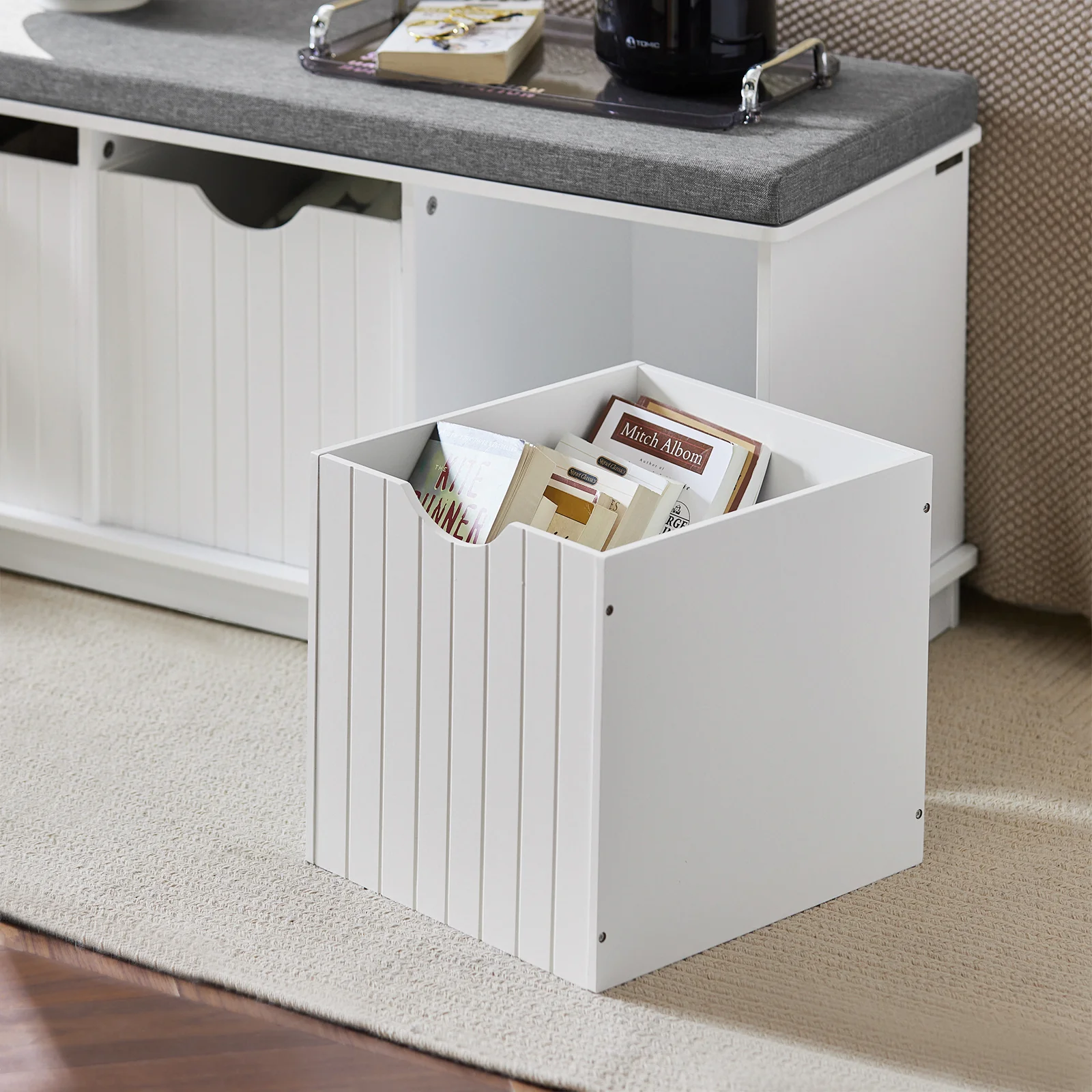SoBuy FSR30-W Banco zapatero con acolchados cojines y 3 cubos - Image 9
