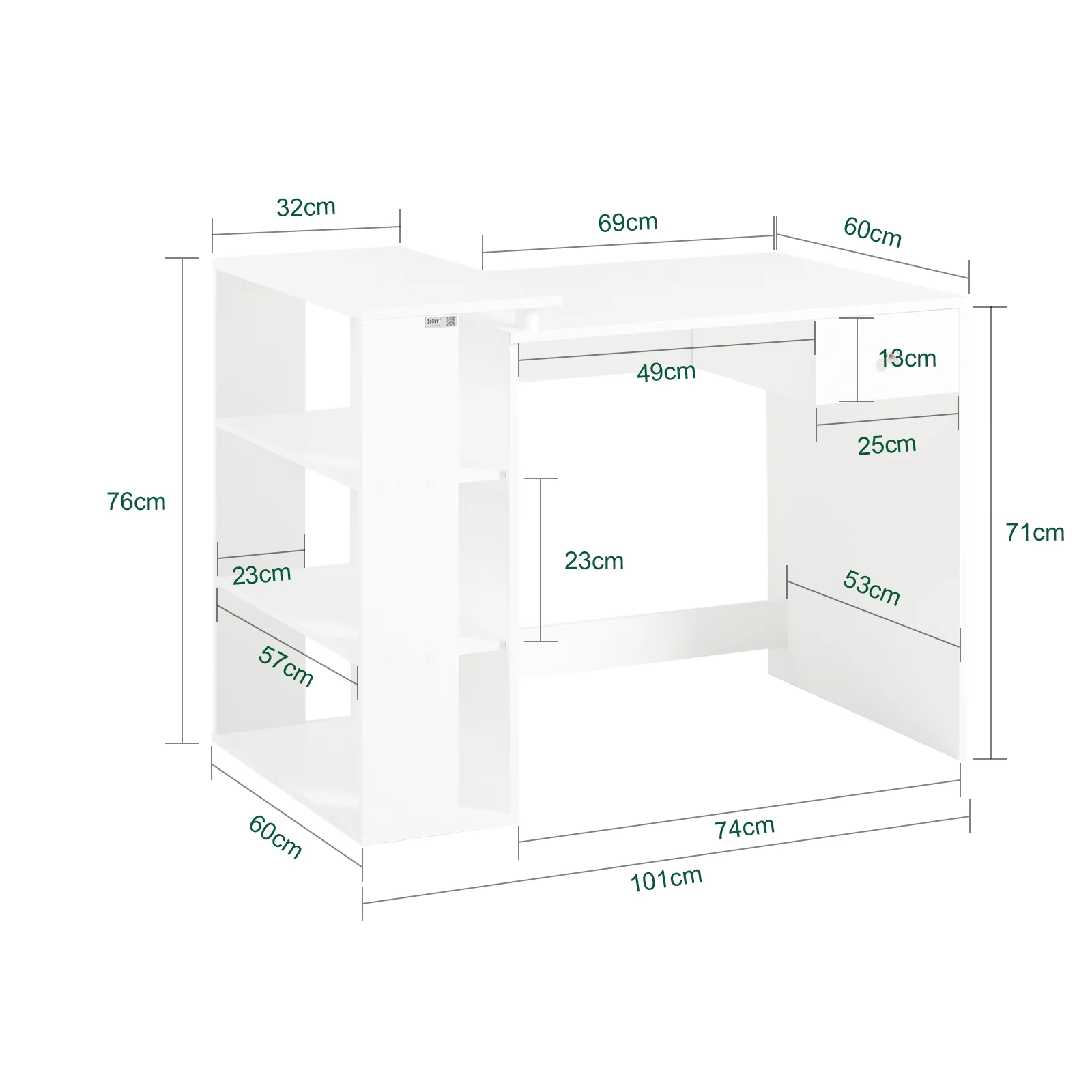 SoBuy FWT35-W Mesa de Escritorio con un cajón y 4 estantes - Image 3