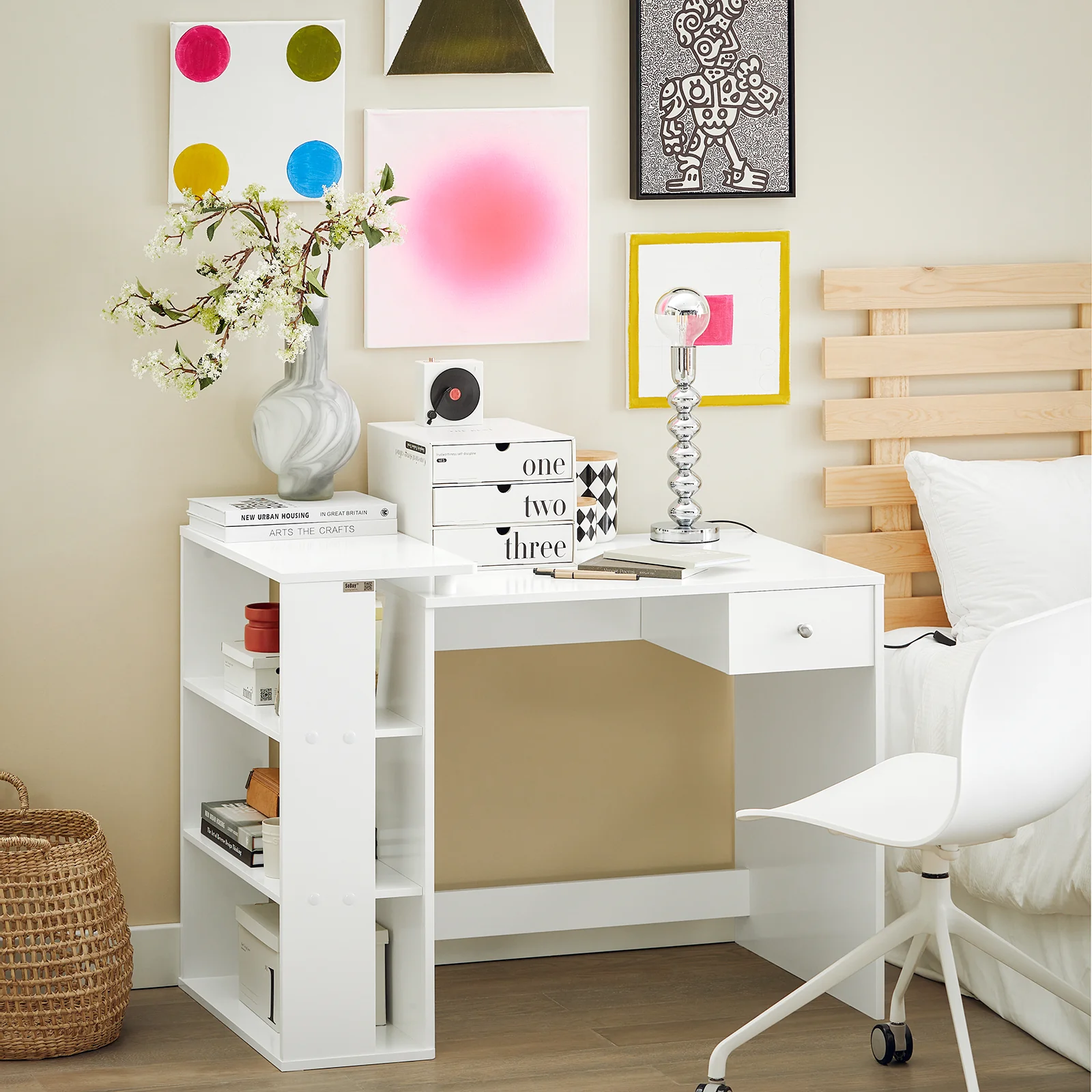 SoBuy FWT35-W Mesa de Escritorio con un cajón y 4 estantes - Image 4