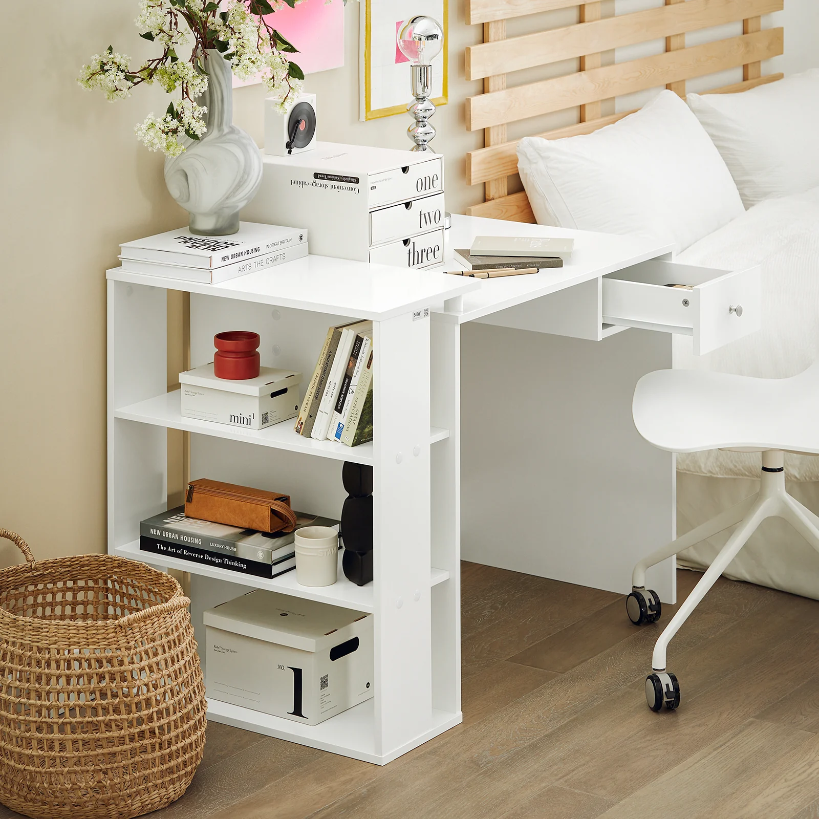 SoBuy FWT35-W Mesa de Escritorio con un cajón y 4 estantes - Image 5