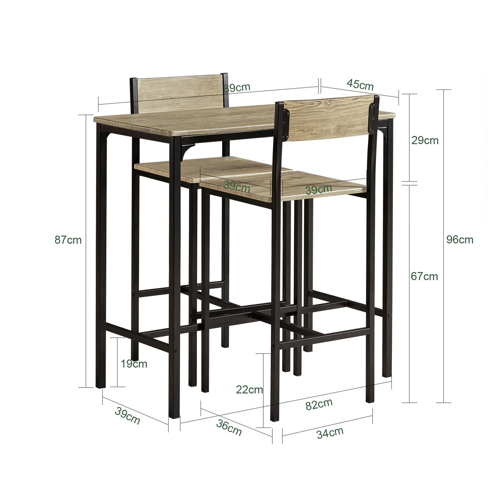 SoBuy OGT03-N Juego de mesa y 2 sillas Madera - Image 3